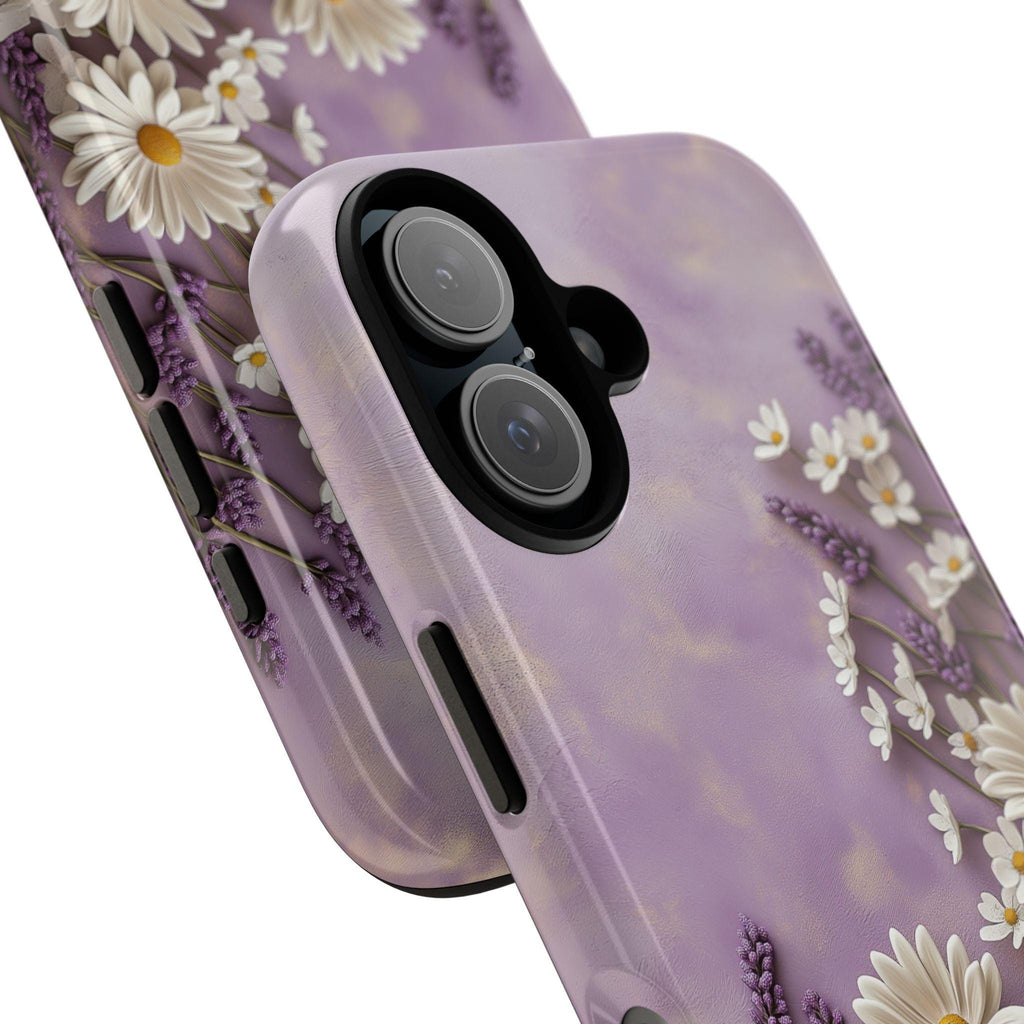 3D Floral Daisy and Lavender Phone Case, Pastel Purple Bloom Art Case for iPhone 16 15 14 13 Tough or Magsafe, Samsung S24, 439.19