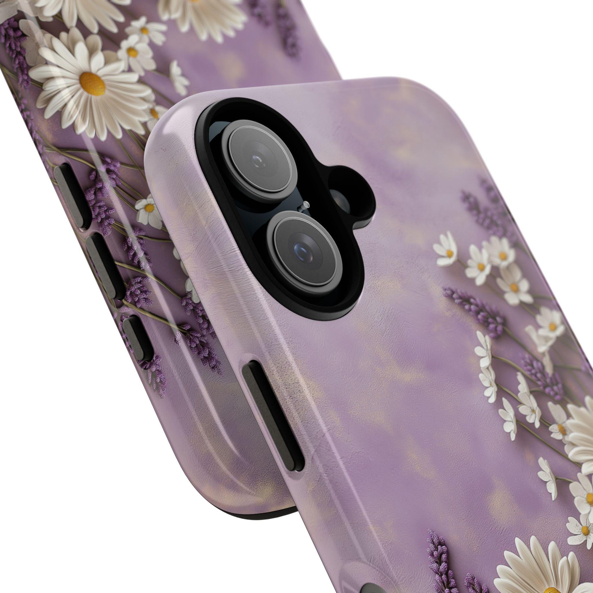 3D Floral Daisy and Lavender Phone Case, Pastel Purple Bloom Art Case for iPhone 16 15 14 13 Tough or Magsafe, Samsung S24, 439.19