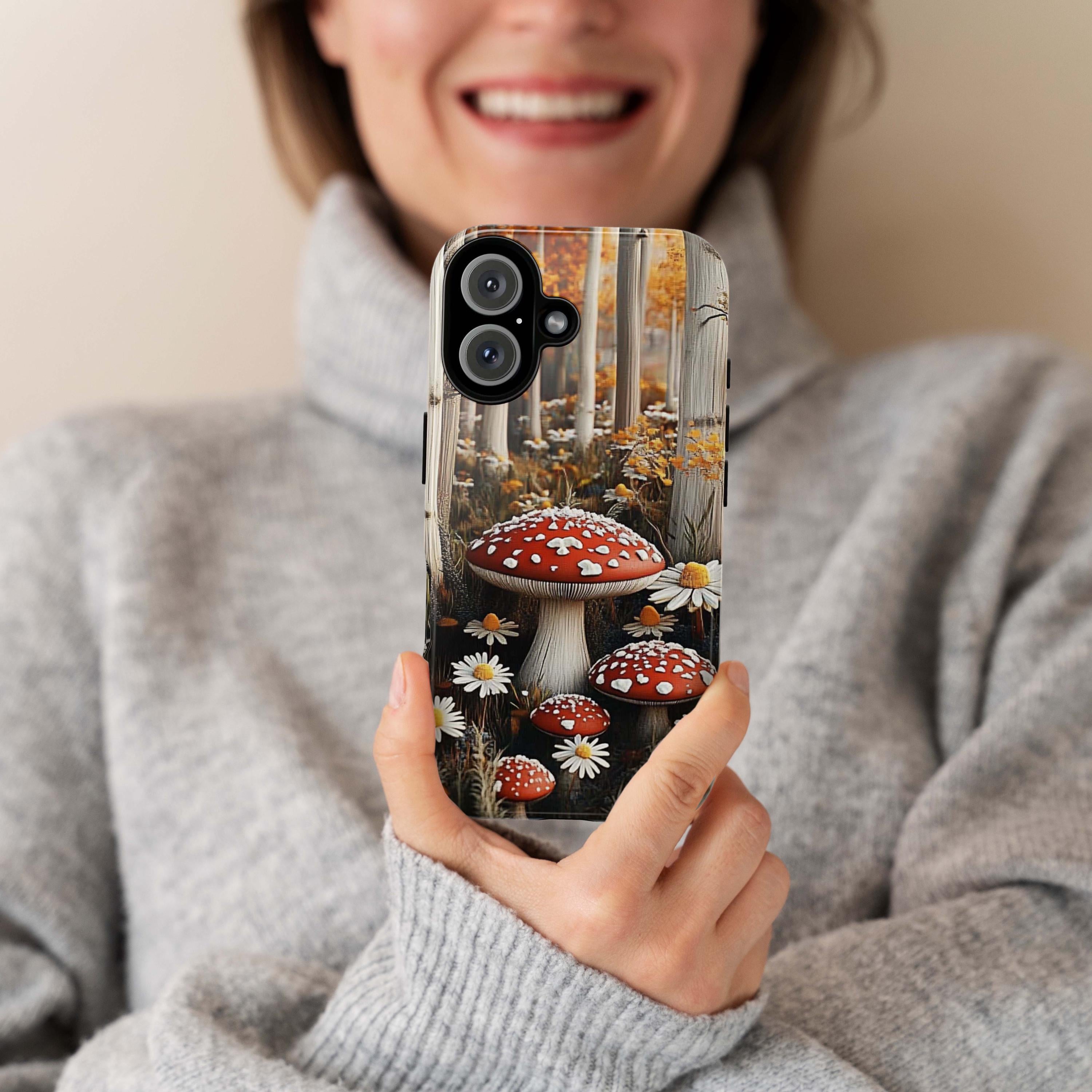 Mushroom & Floral Cottagecore Phone Case, Forest Lover Gift, Woodland FairyCore Case for iPhone 16 15 14 13 Magsafe, Samsung S25, 473.1