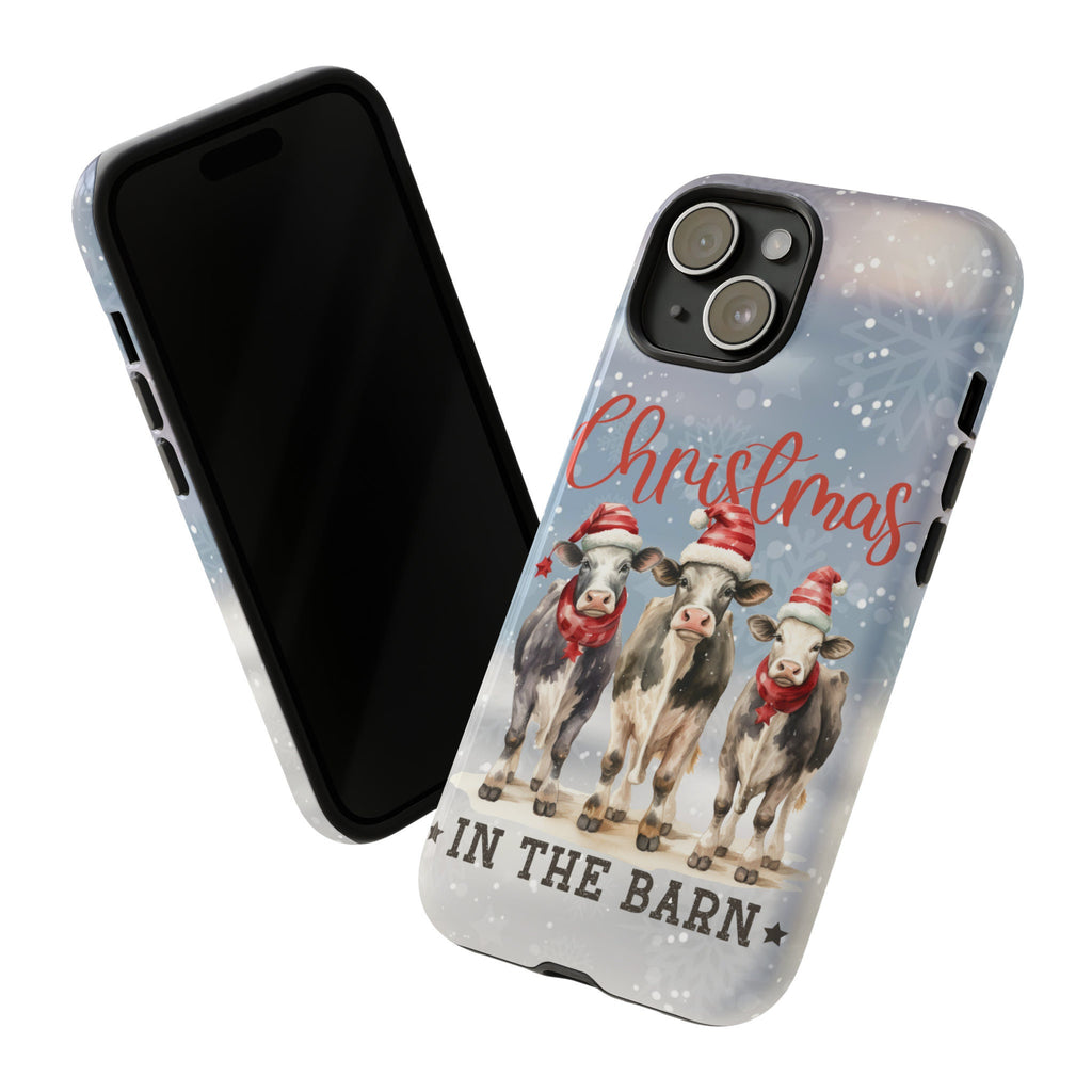 Farm Christmas in the barn Phone Case, Xmas Country Cow Phone Case, Winter Cover for iPhone 16 15 14 13 12 11 XR Pro Max Plus/Samsung Galaxy