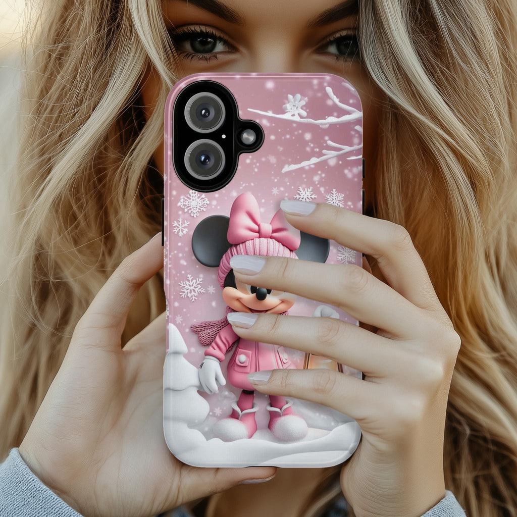 Minnie Mouse 3D Phone Case, Cartoon Xmas Design Pink Minnie Mouse Christmas Phone Case for iPhone 16 15 14 Magsafe, Samsung S24, 442.5