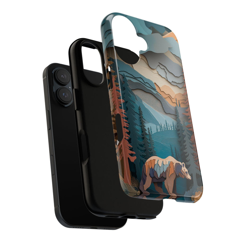 Forest Phone Case with Bear Design, Wildlife Woodland Art for Outdoor Lovers for iPhone 16 15 14 13 Tough or Magsafe, Samsung, 470.17