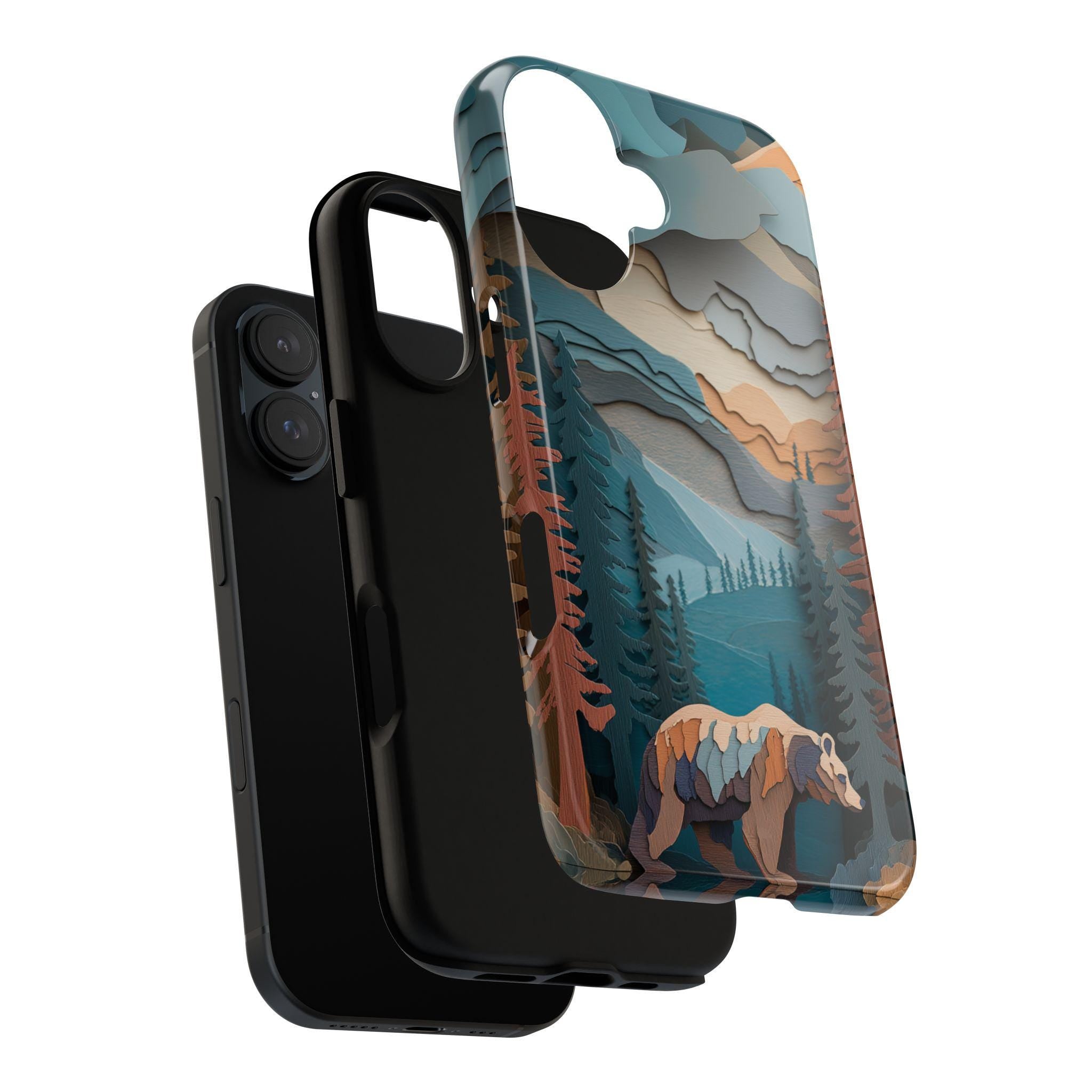 Forest Phone Case with Bear Design, Wildlife Woodland Art for Outdoor Lovers for iPhone 16 15 14 13 Tough or Magsafe, Samsung, 470.17