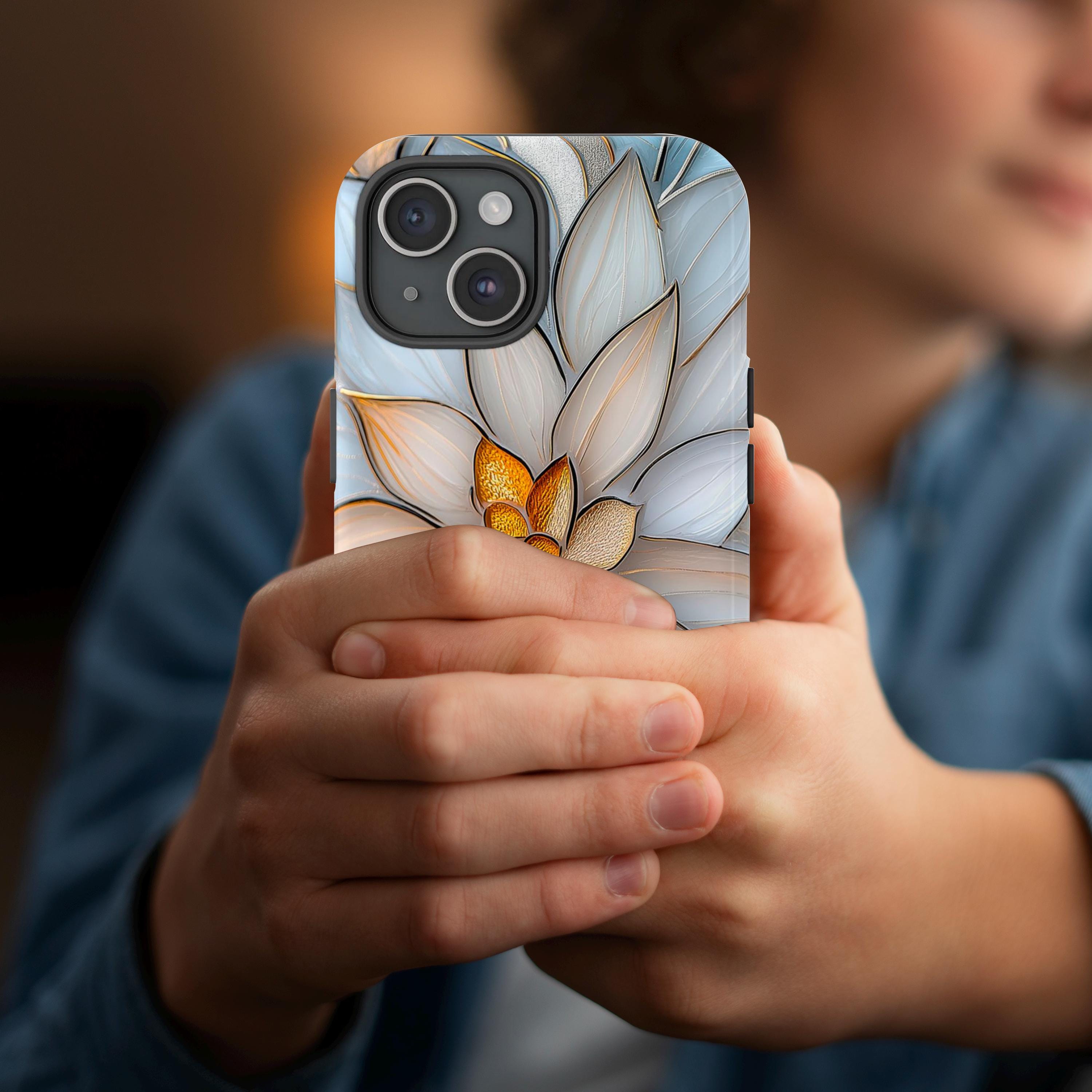 Stained Glass Illusion Pastel Floral  Print Tough Phone Case for iPhone 16 15 14 13 12 11 Pro Max Plus / Samsung Galaxy S25, JAY0012