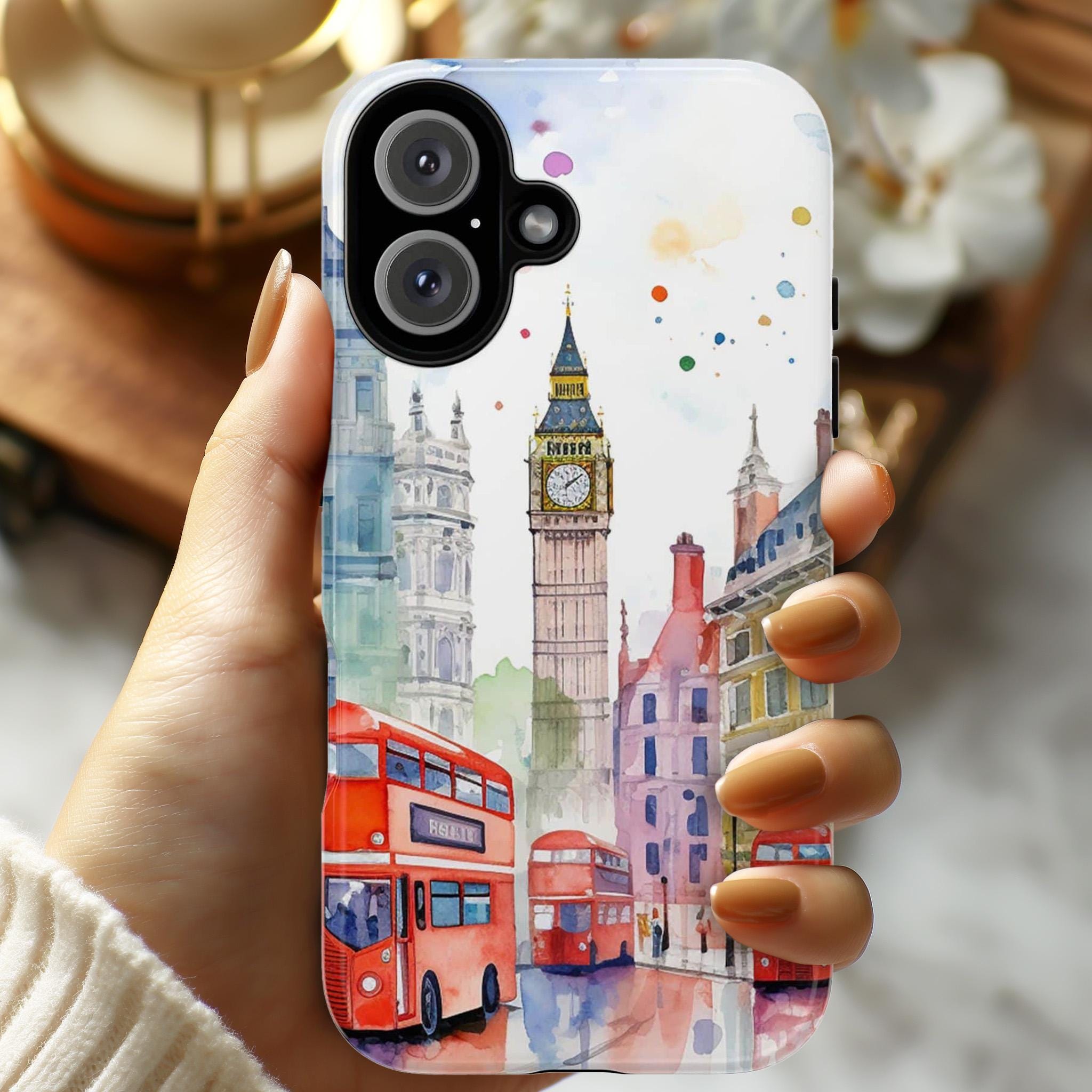 London Building Phone Case, Happy London Phone Case, English City Phone Cover for iPhone 16 15 14 13 Pro Max Plus/Samsung S25, 187.1