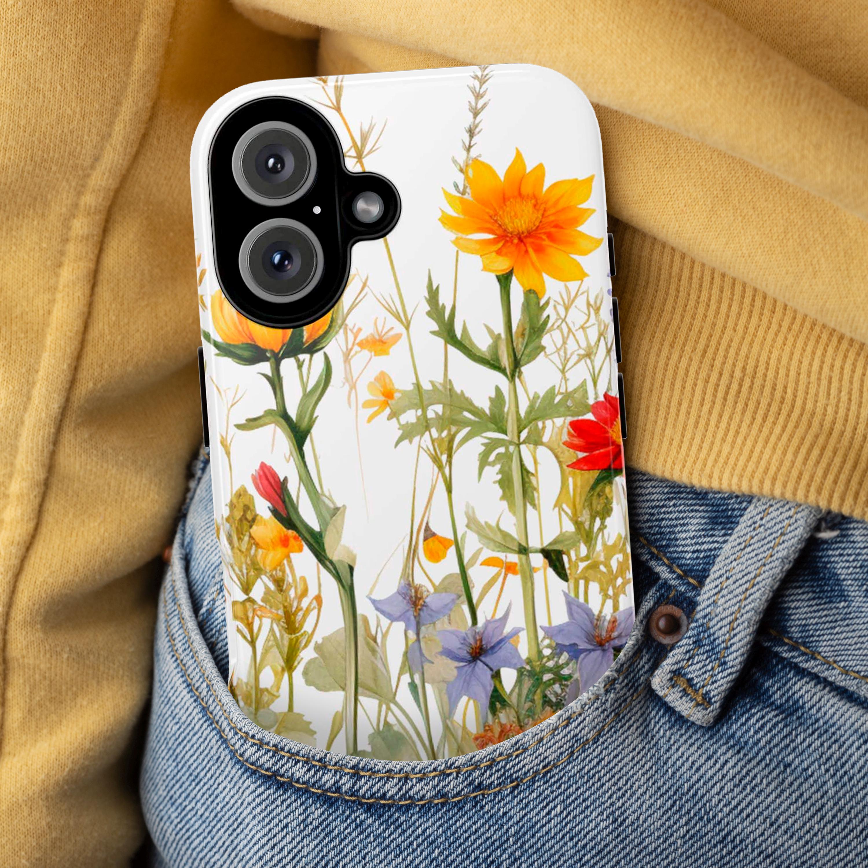 Aesthetic Wildflowers Phone Case, Cottagecore Meadow Floral Phone Cover for iPhone 16 Pro Max Plus, Magsafe, Samsung Galaxy S25, 345.3