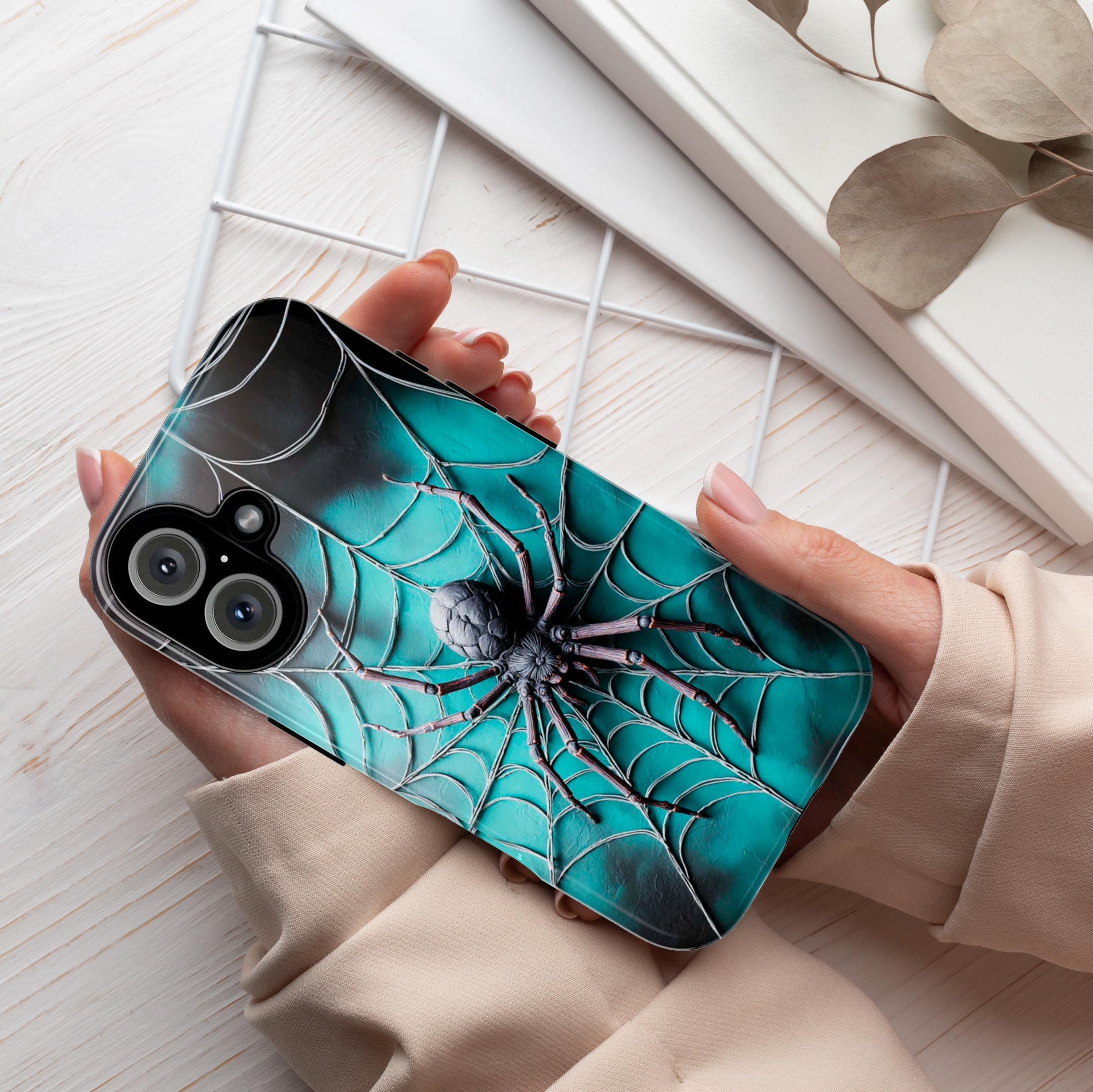 Scary Halloween Spider Web Phone Case, Creepy Spooky Design, Gothic Horror Arachnid Cover for iPhone 16 15 Tough or Magsafe, Samsung, 475.7