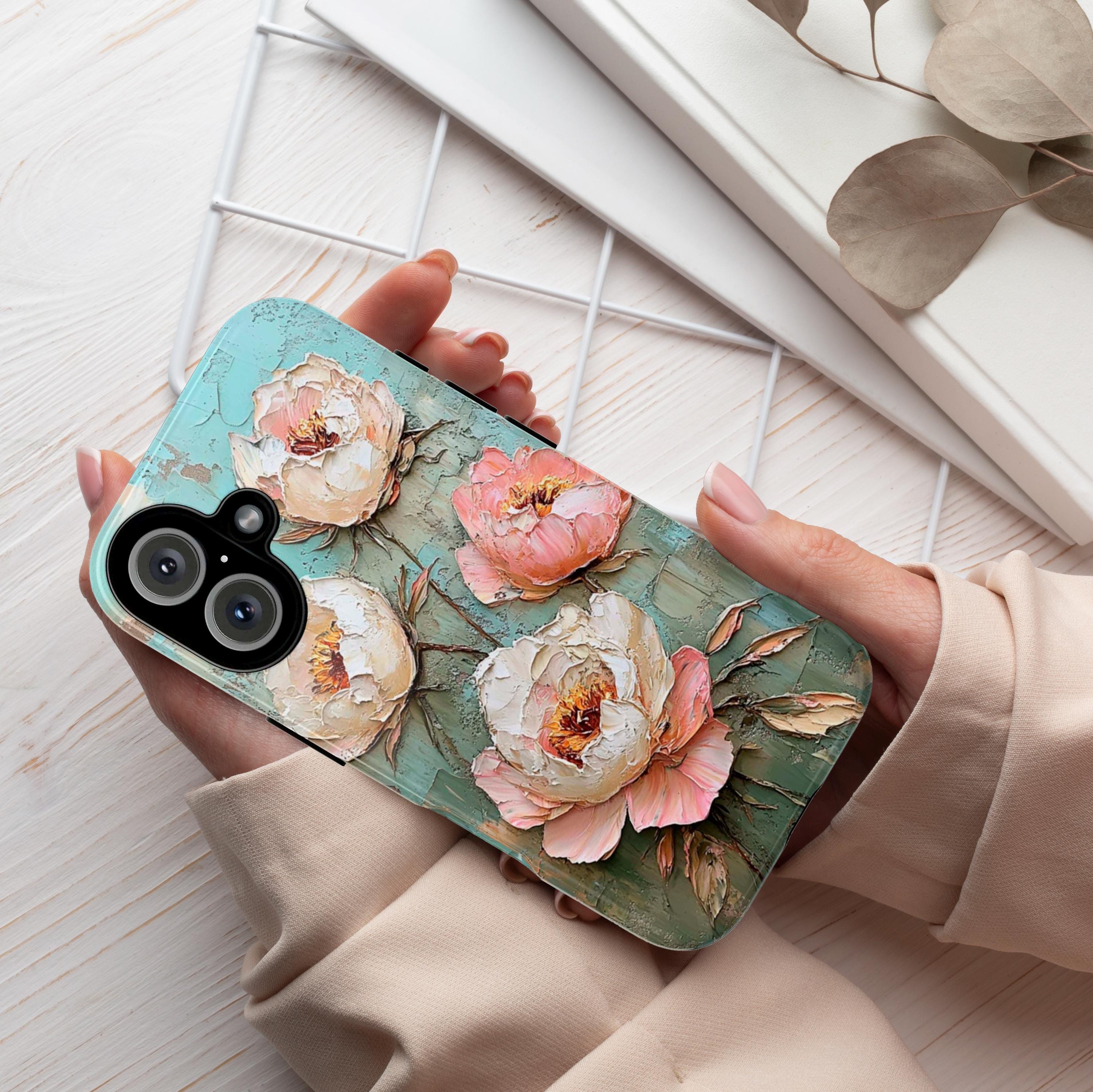 Pastel Flowers Art Phone Case, Hand-Painted Floral Design, Romantic Blossom Phone Cover for iPhone 16 15 14 13, Samsung S25 Ultra, 428.11