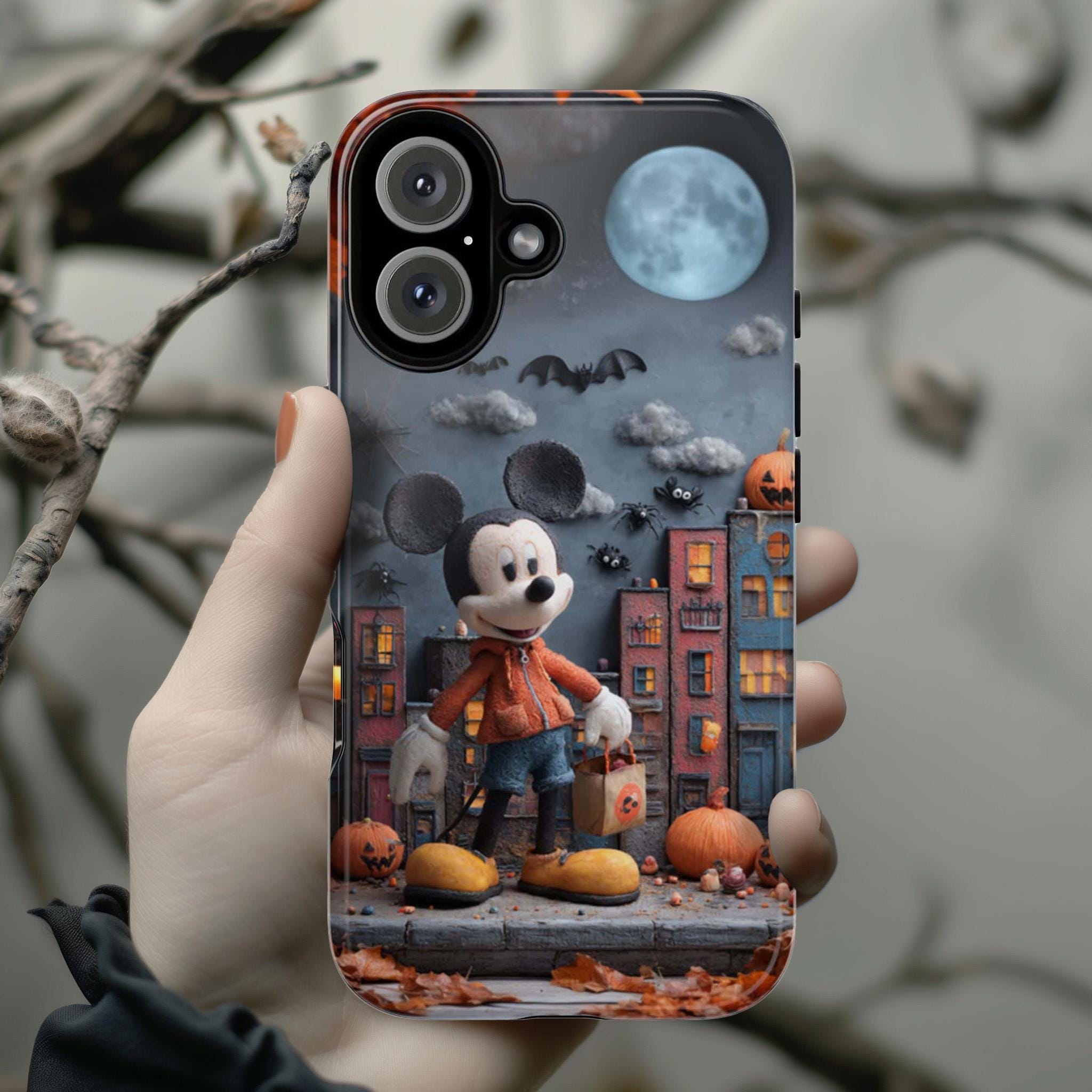 Mickey Mouse Halloween Phone Case, Trick or Treat Candy Design, Spooky Disney Cover for iPhone 17 16 Tough or Magsafe, Samsung, 442.59