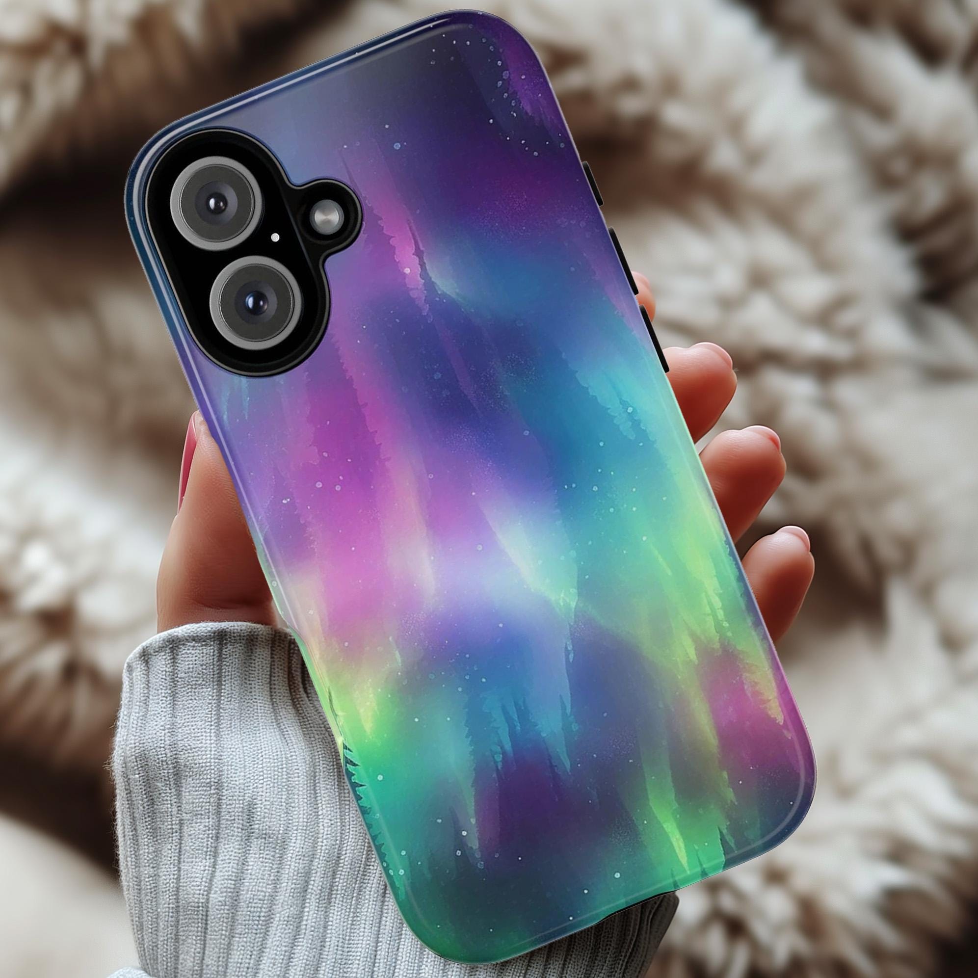 Northern Light Phone Case, Aurora Borealis Phone Cover, Rainbow Colorful Case for iPhone 16 15 14 13 Pro Max Magsafe, Samsung S25, 82.2
