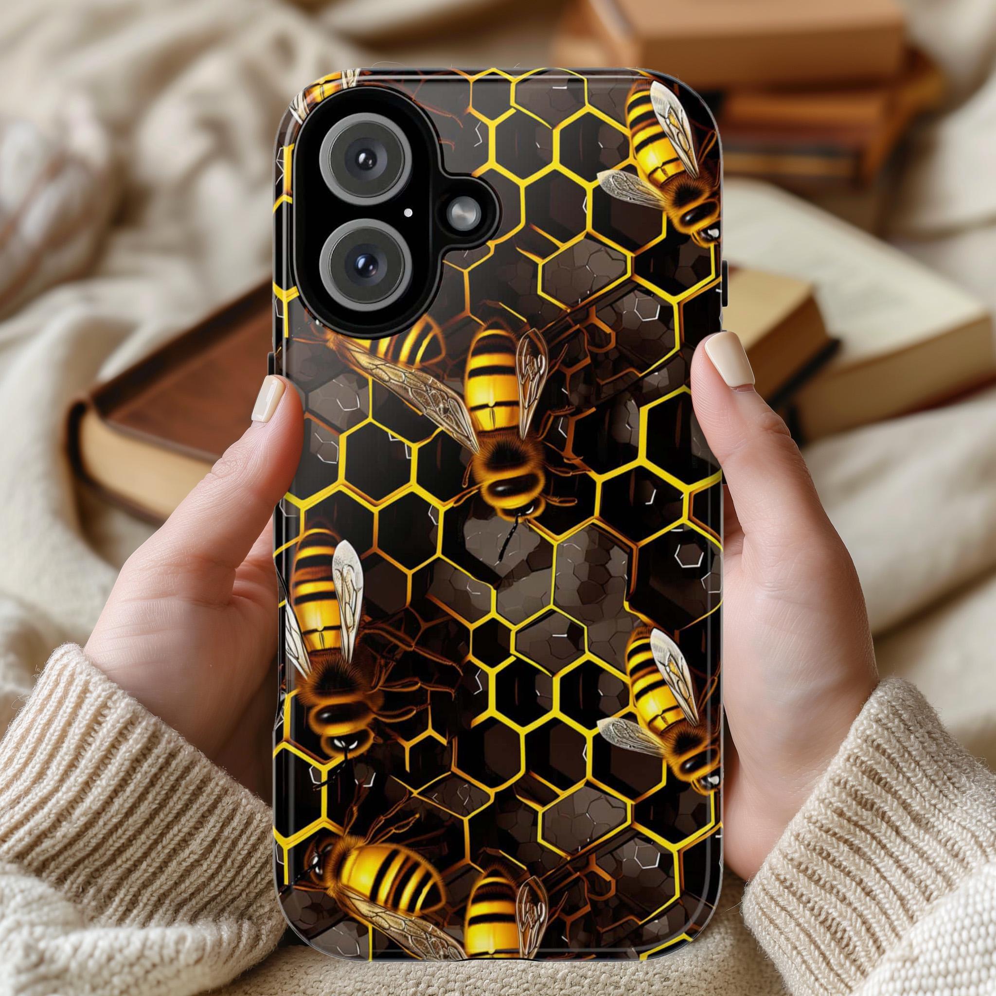 Bumble Bee Phone Case, Honeycomb Bees Phone Cover, Honey Bee Case for iPhone 15 14 13 12 11 XR Pro Max Plus/Samsung Galaxy, 102.1