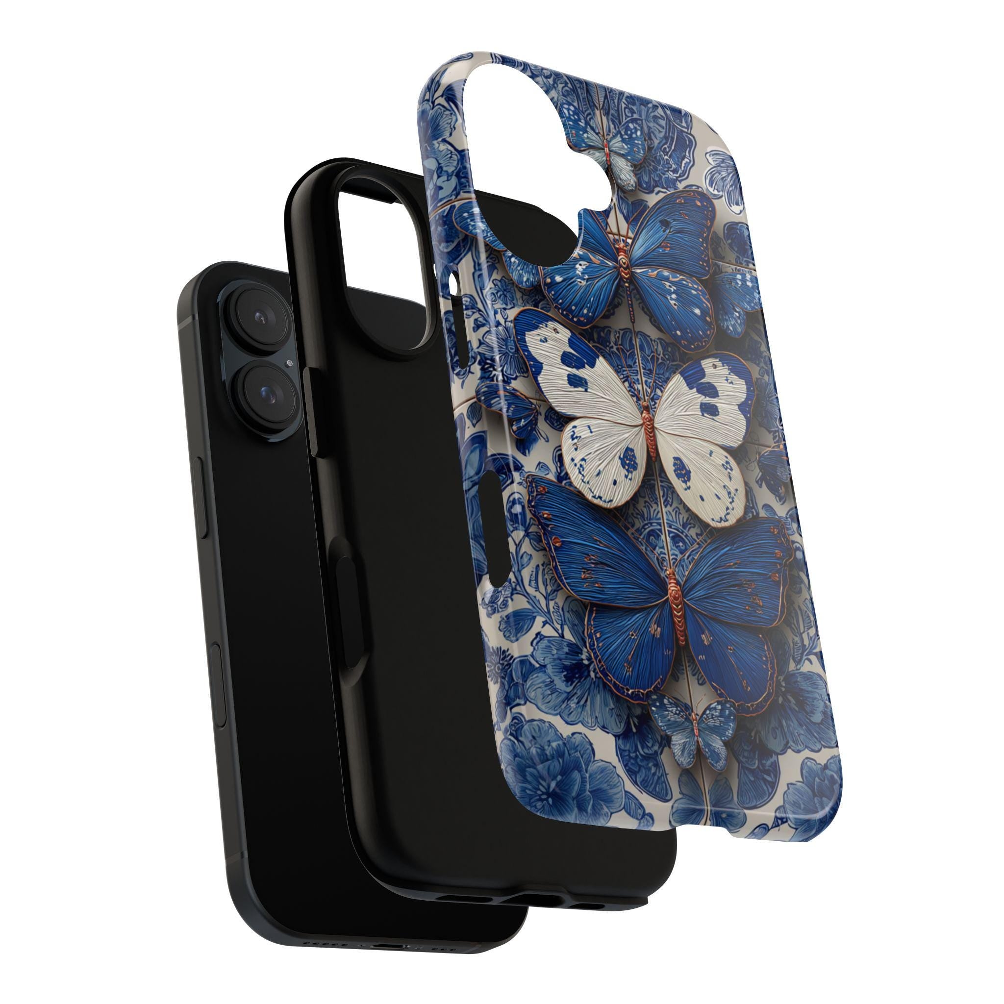 3D Blue Butterfly Phone Case with Tile Effec, Artistic Protective Smartphone Cover for iPhone Tough or Magsafe, Samsung, 476.27