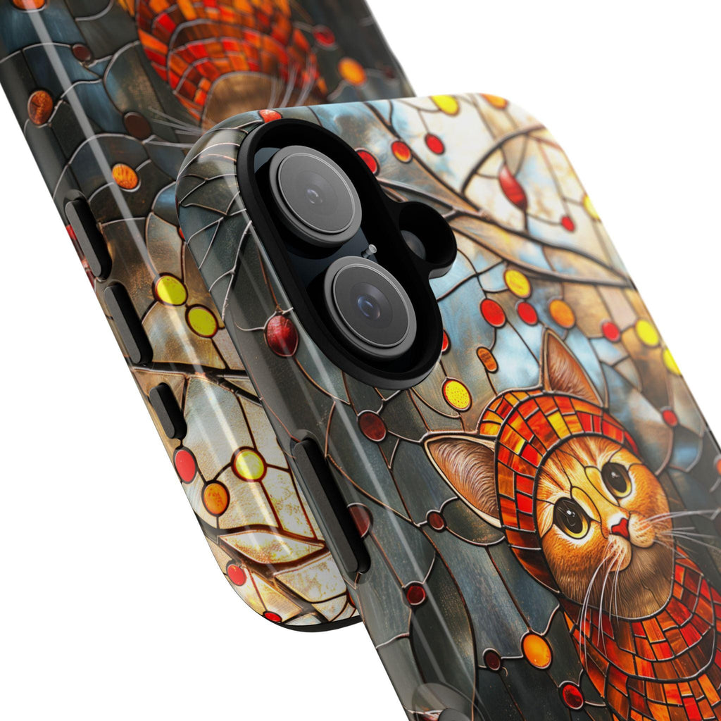 Vibrant Stained Glass Phone case  with Adorable Cat, Cat Lover Gift for iPhone 16 Pro Max 15 14 13 Plus, Samsung S25 Ultra, 416.3
