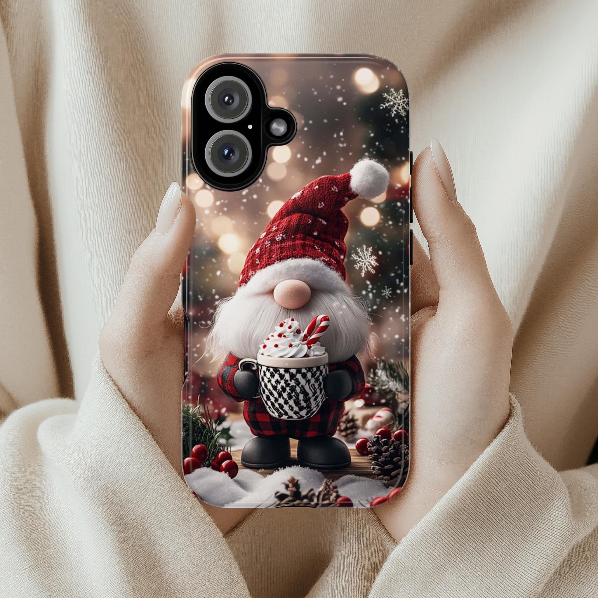 Cozy Xmas Holiday Gnome Phone Case, Christmas Gnome & Winter Festive Holly Magsafe Case for iPhone 15 14 13 12 Pro Max, Samsung S24, 427.6