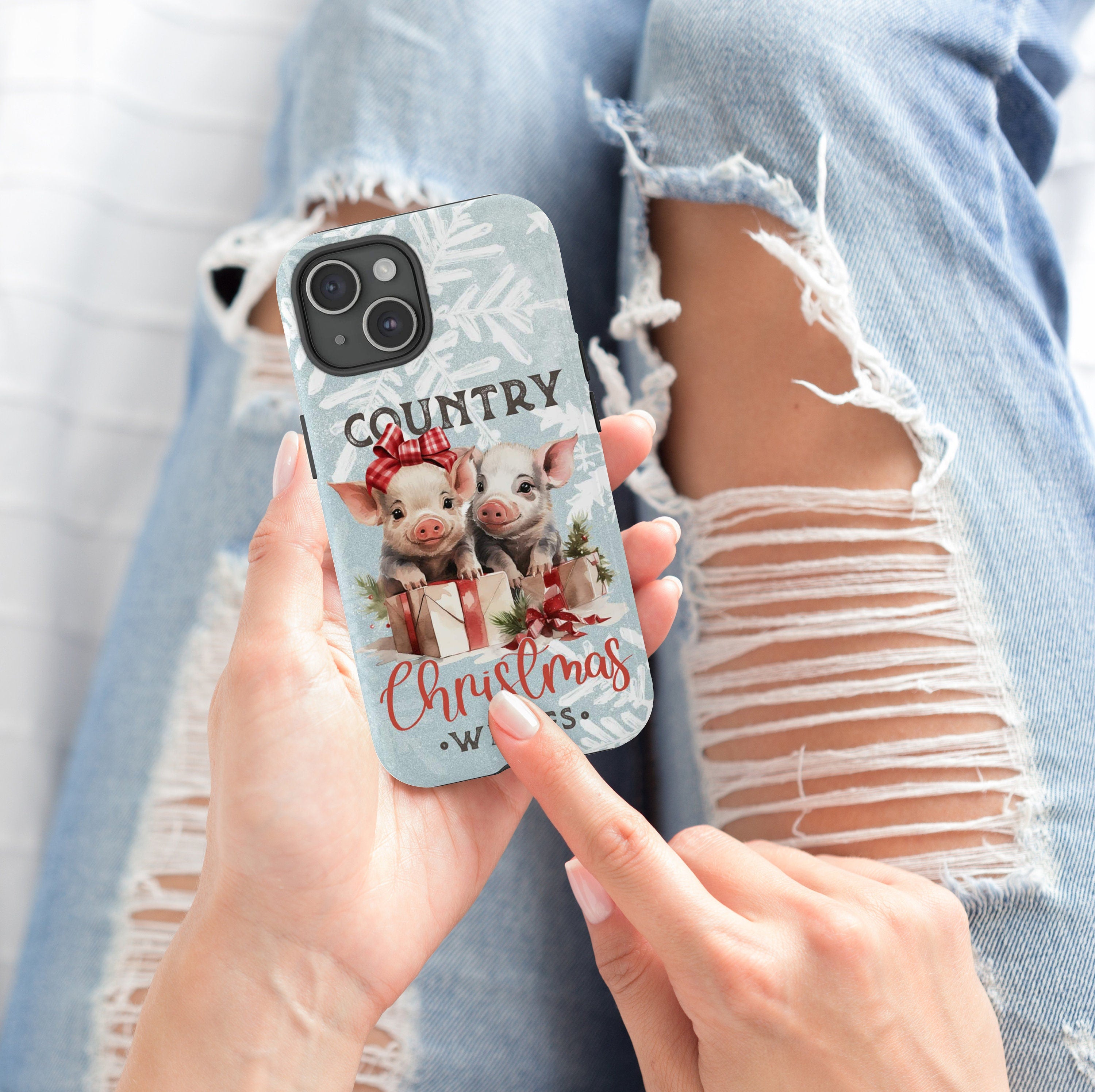 Xmas Country Pig Phone Case, New Year Pig Christmas Phone Case, Fortune Pig Cover for iPhone 16 15 14 Pro Max Plus/Samsung Galaxy 0190