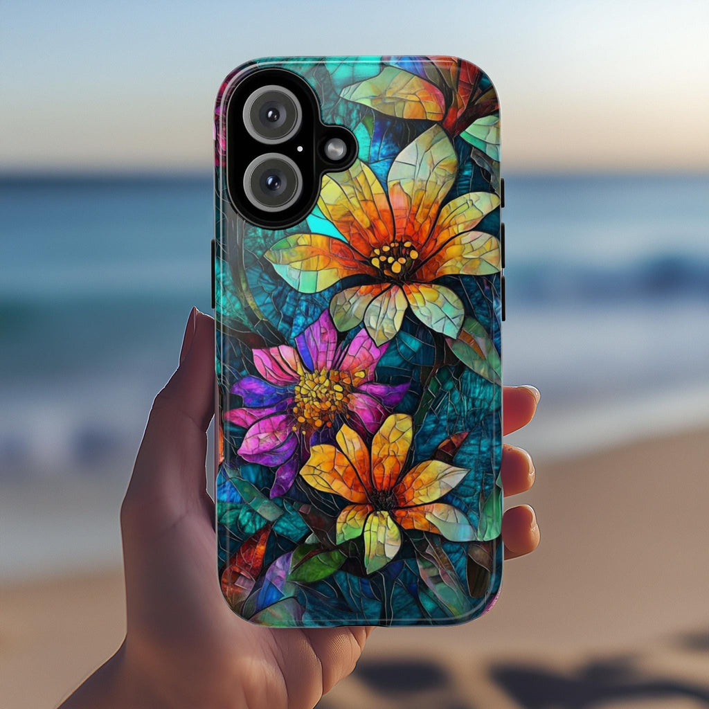 Stained Glass Phone Case with Colorful Flowers, Artistic Protective Cover for iPhone iPhone 16, 15, 14, 13 Magsafe & Samsung, Pixel, 418.23