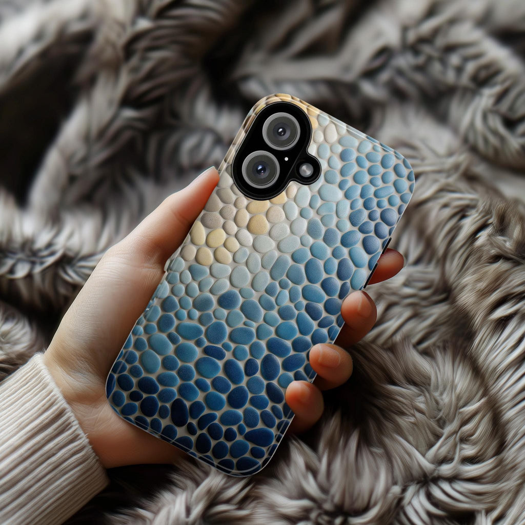 3D Textured Ocean Pebble Phone Case, Coastal Nature Cover, Natural Stones Case for iPhone 16 15 14 13 Tough or Magsafe, Samsung, 466.9