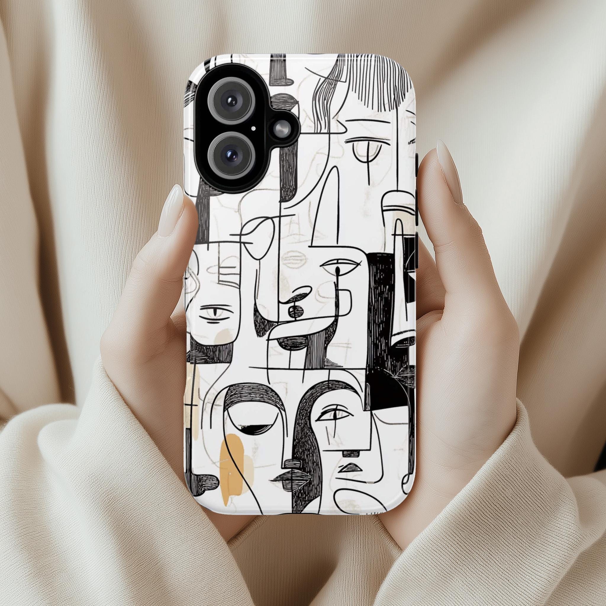 Minimalist Abstract Cubist Phone Case, Picasso-Inspired Art Cover, Modern Artistic Line Art Case for iPhone 16, Samsung S25, Pixel 9, 474.1