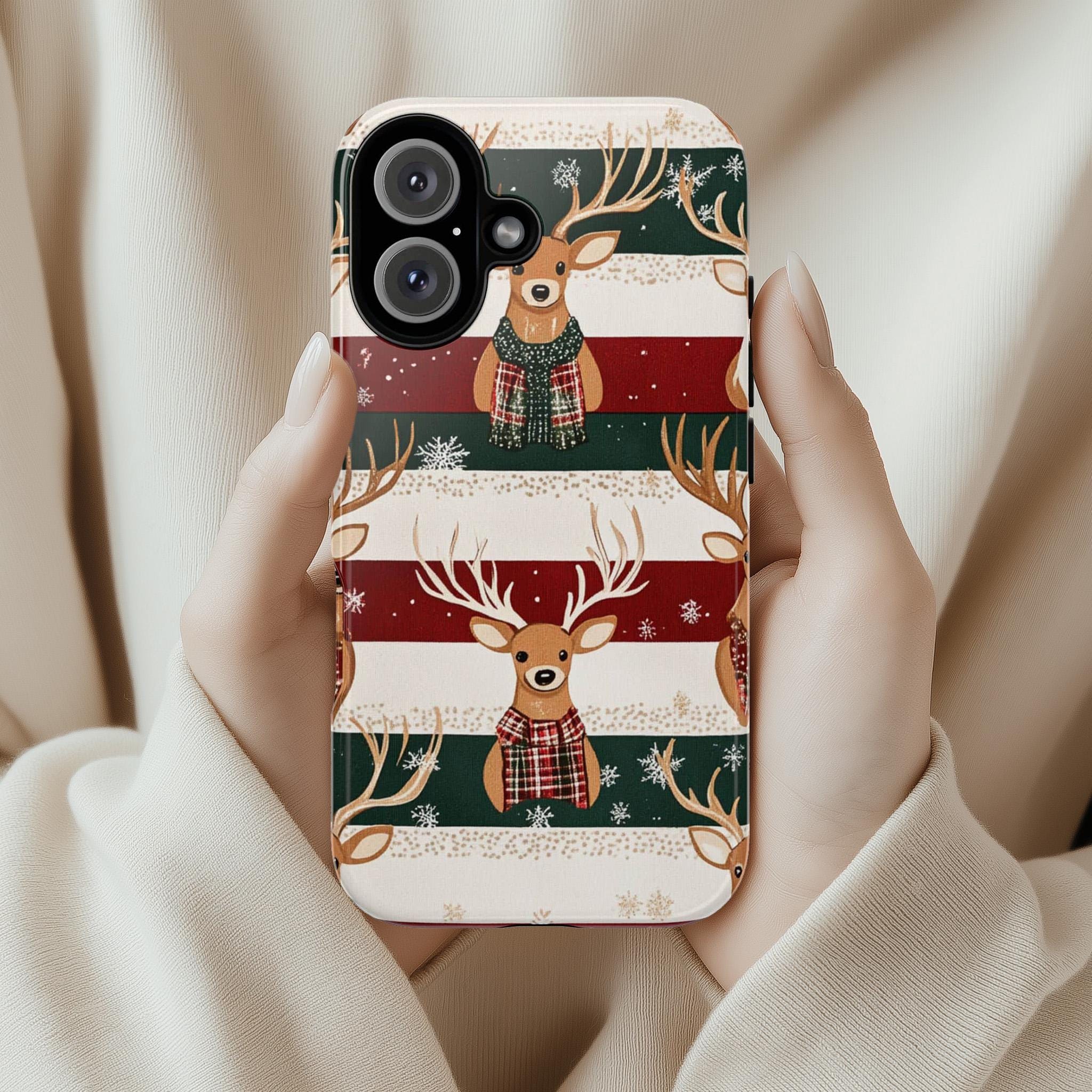 Cute Xmas Deer Phone Case, Winter Christmas Design with Rudolph Phone Case Magsafe Case for iPhone 15 14 13 Magsafe, Samsung S24, 426.4