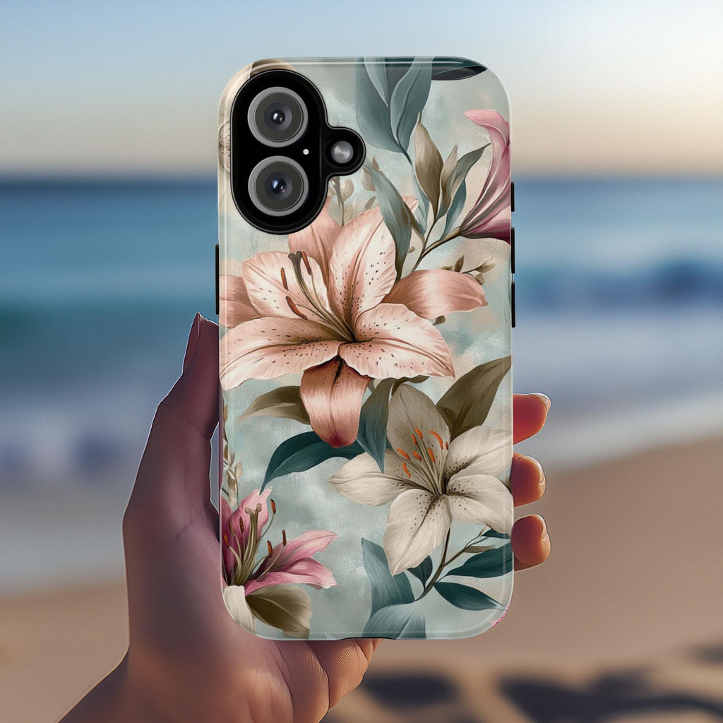 Pastel Floral Phone Case with Elegant Lily Design, Soft Aesthetic Cover for iPhone and Android, Romantic Nature-Inspired Gift, 477.2