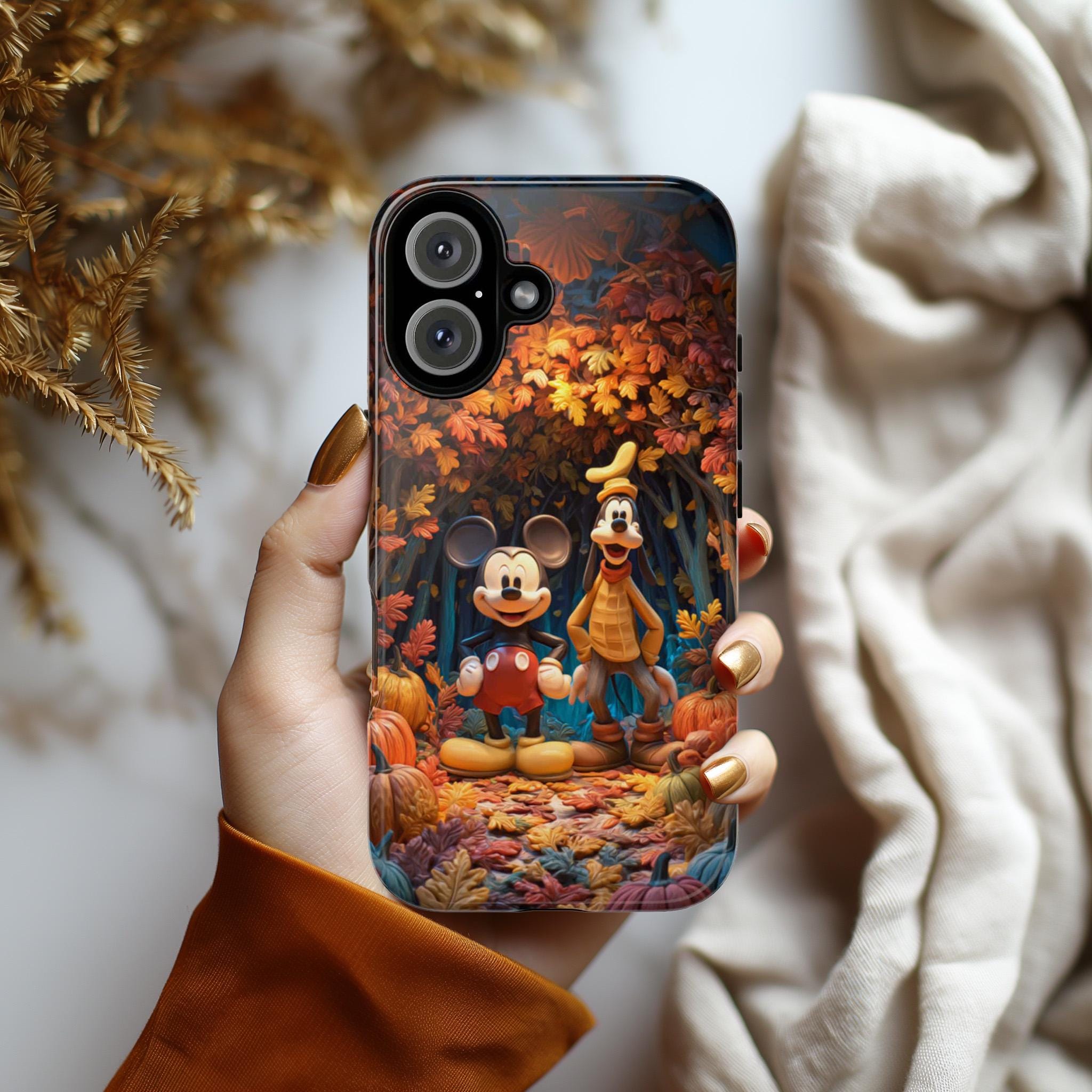 Disney Mickey Mouse & Goofy Fall Phone Case | Autumn Leaves Pumpkins Cute Cartoon Cover for iPhone 17 16 Tough or Magsafe, Samsung, 442.54