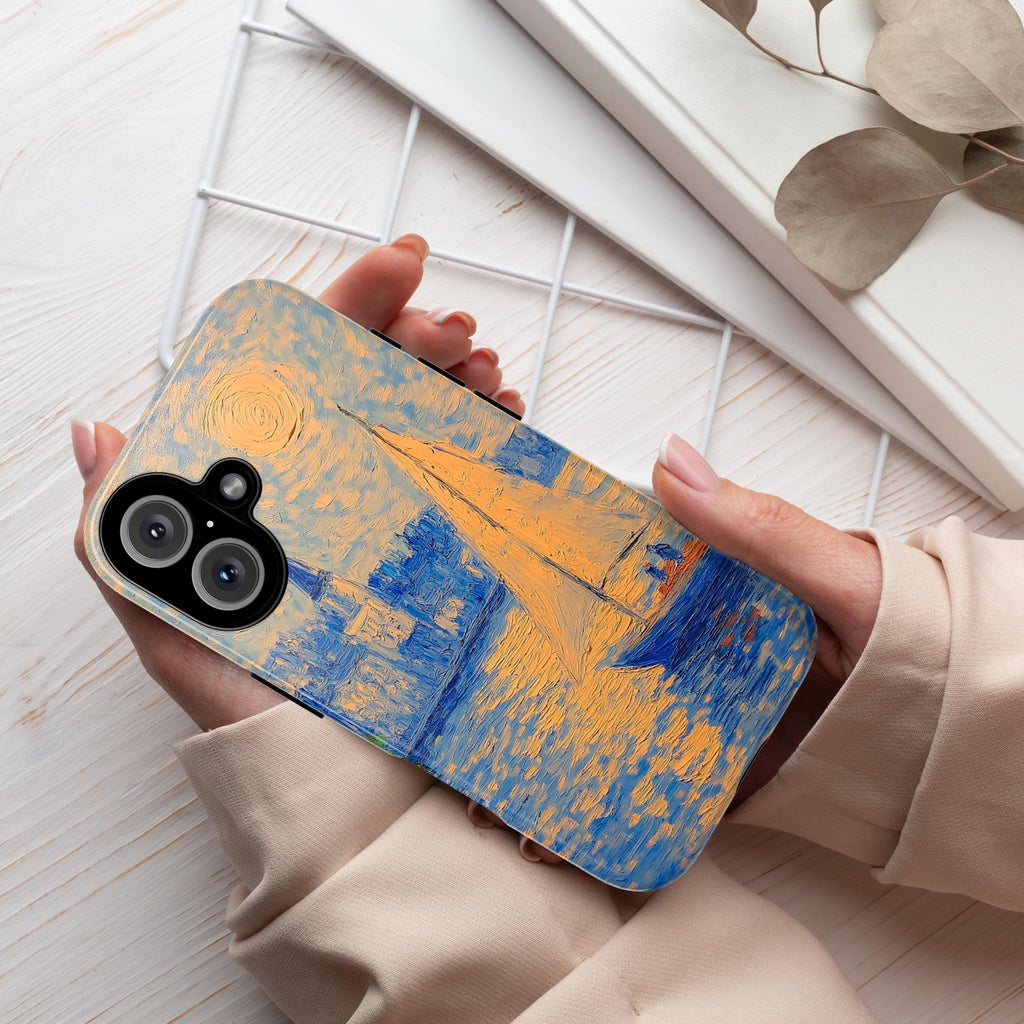 Sailing Boat Phone Case, Monet Style Sea Tough iPhone 16 Cover, Nautical Beach Accessories, Ocean Lovers Gift, Galaxy S25, 412.3