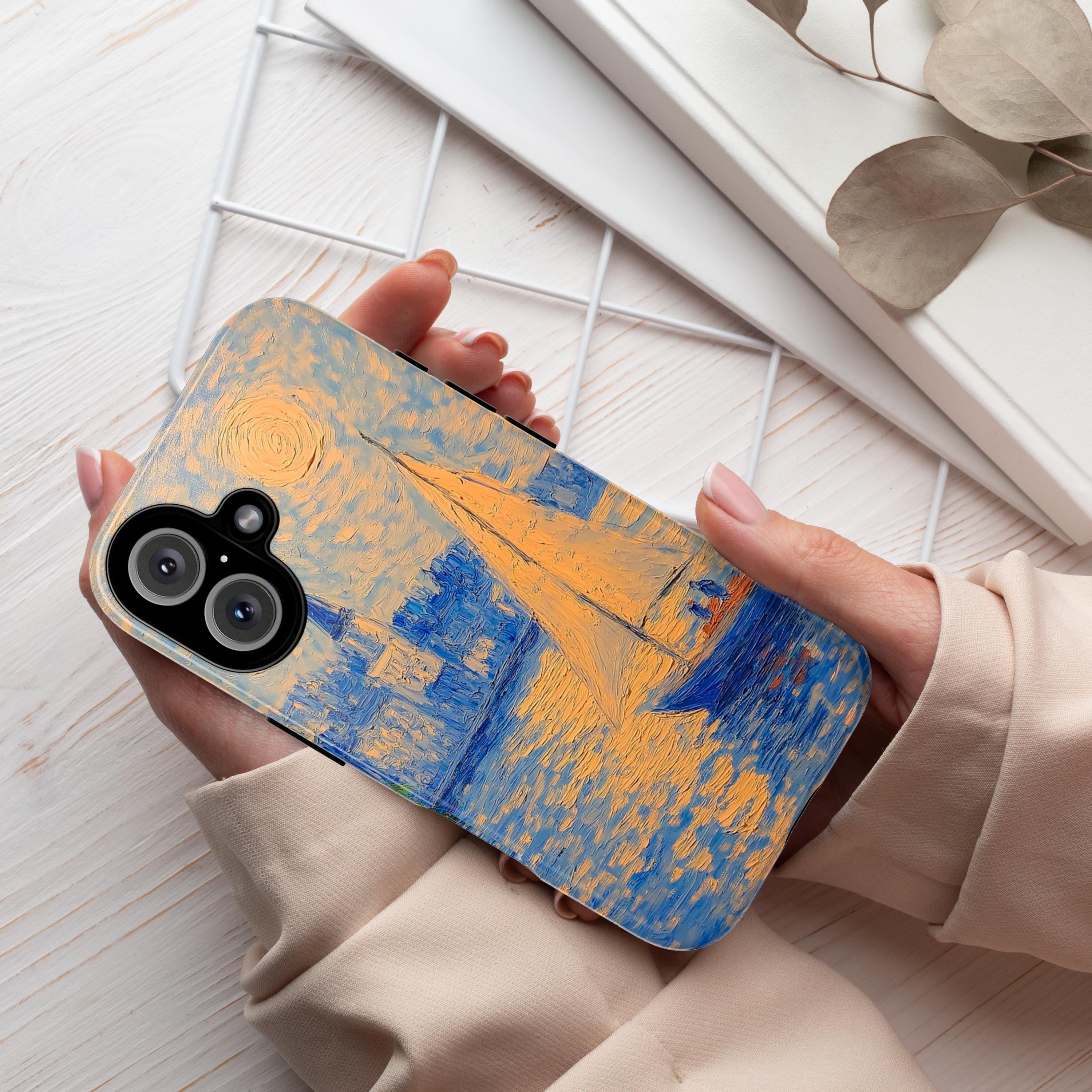 Sailing Boat Phone Case, Monet Style Sea Tough iPhone 16 Cover, Nautical Beach Accessories, Ocean Lovers Gift, Galaxy S25, 412.3
