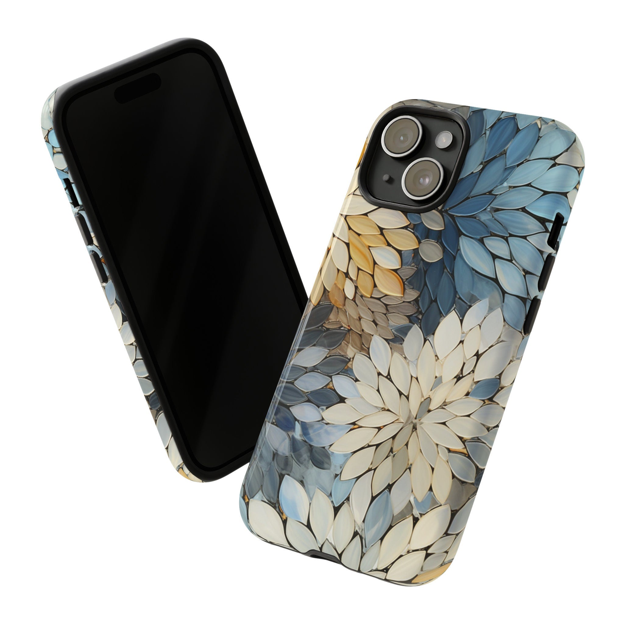 Pastel Floral Stained Glass Illusion Print Tough Phone Case for iPhone 16 15 14 13 Pro Max Plus, MagSafe or ToughCase, Galaxy, Pixel 9, 334