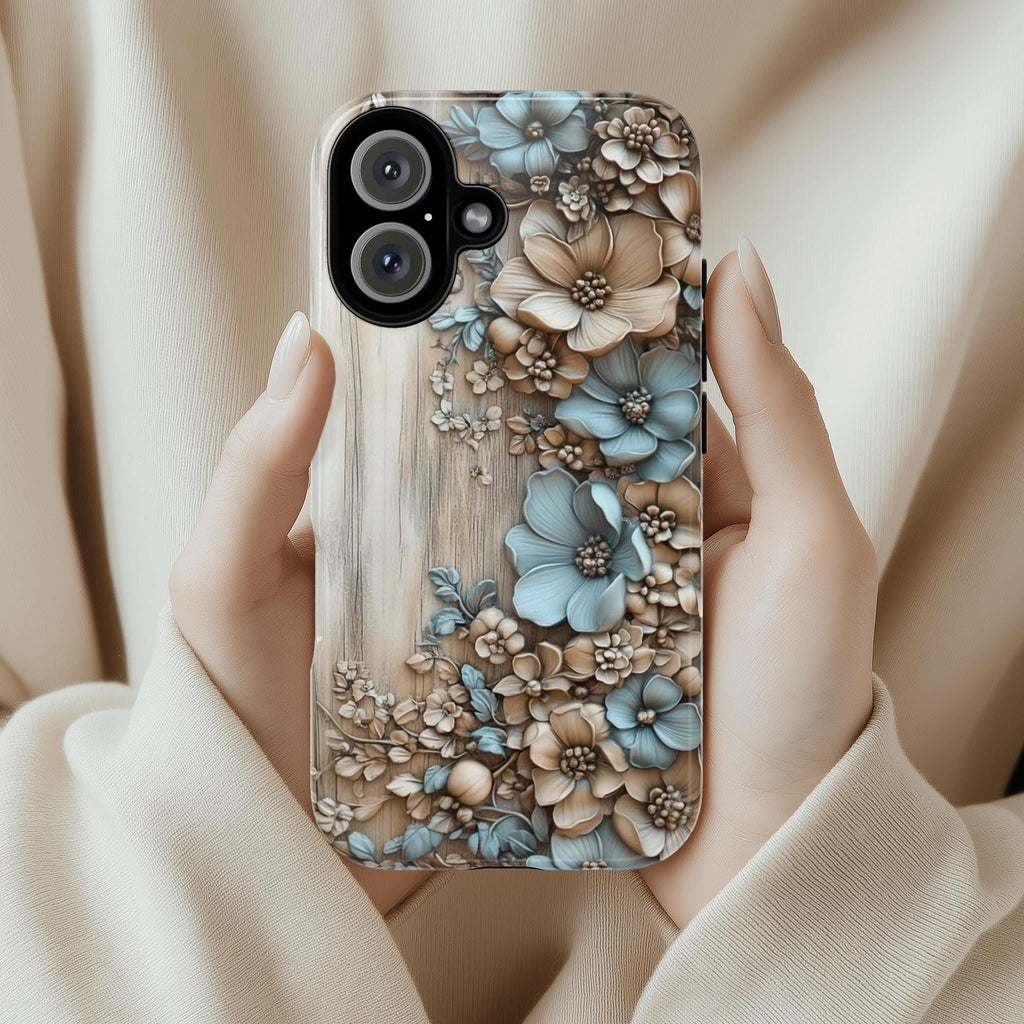 3D Pastel Flowers Art Wood-Carved Phone Case, Elegant Floral Design Phone Cover for iPhone 16 15 Pro Max Plus, Samsung S24, 439.41