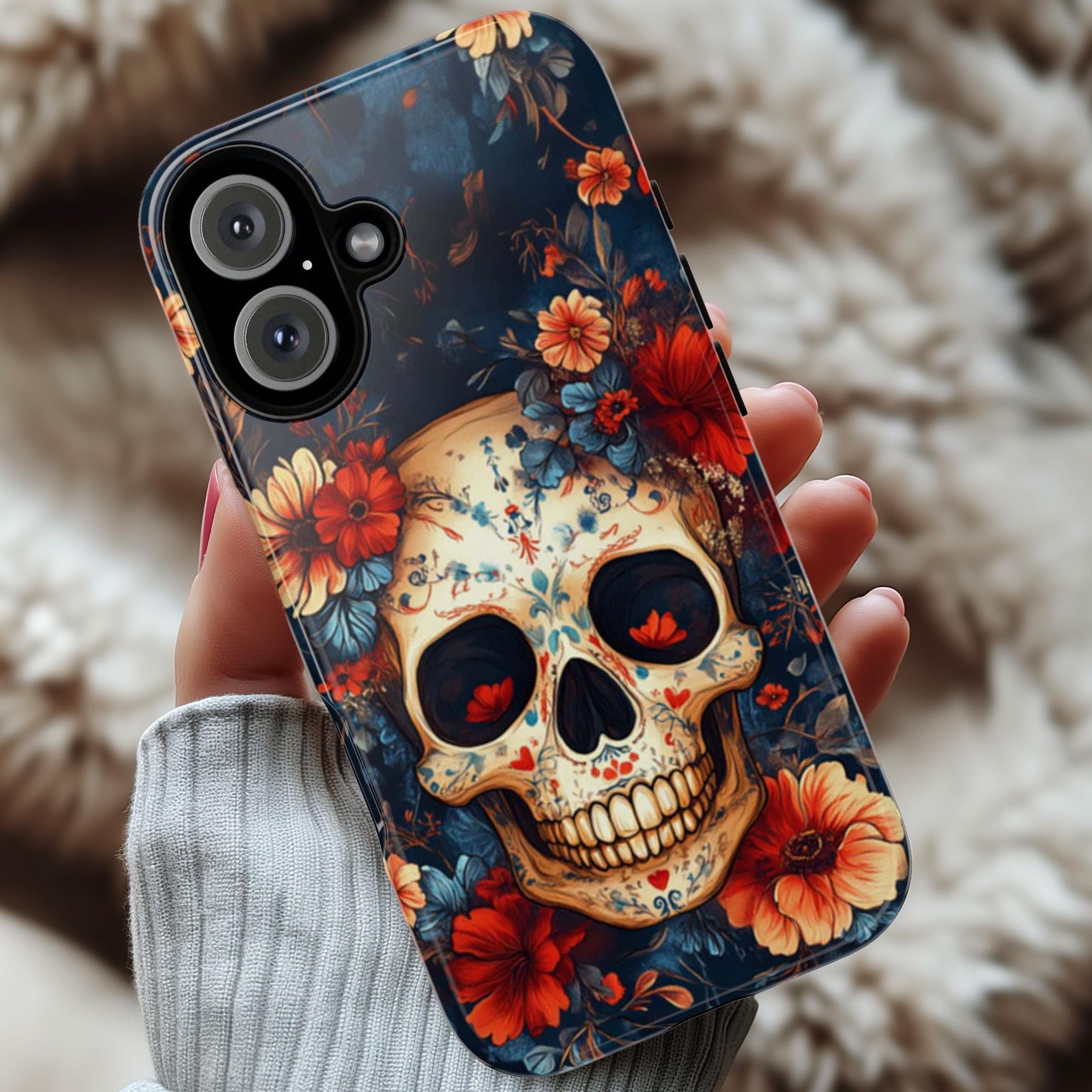 Ethnic Skull and Floral Phone Case, Colorful Gothic Design, Colorful Gothic Phone Case for iPhone Tough or Magsafe, Samsung Galaxy, 465.6