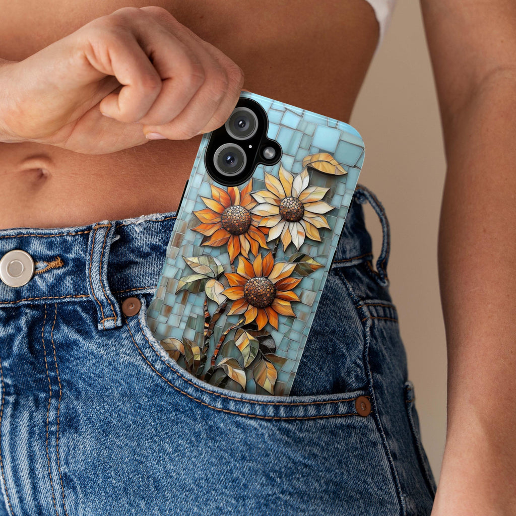 Stained Glass Sunflowers Phone Case, Mosaic Mystical MagSafe Case for iPhone 16 15 14 13 Pro Max Plus / Samsung S24, 418.13