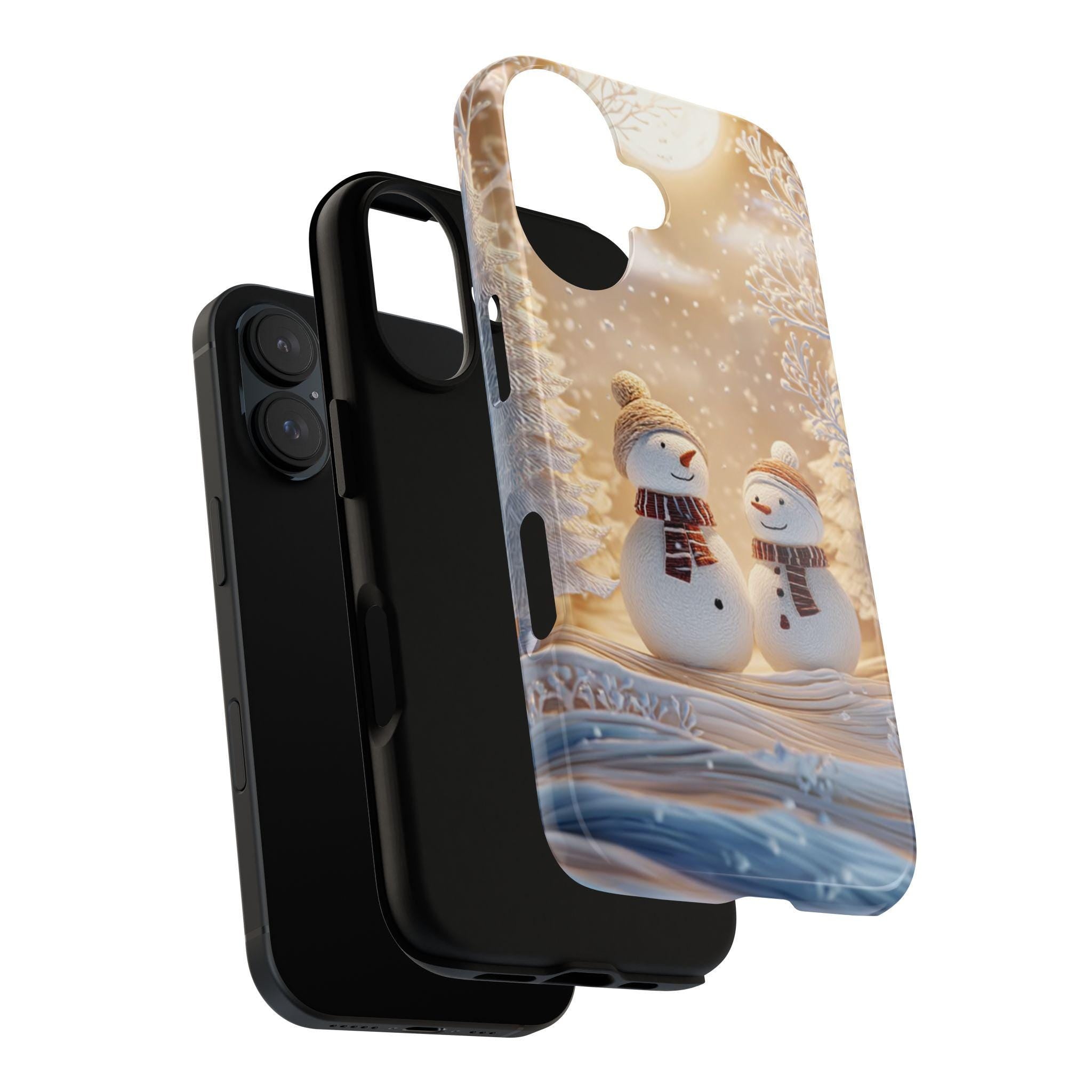 Winter Wonderland Snowman Phone Case, Christmas Holiday Snow Landscape Cover for iPhone 17 16 15 Tough or Magsafe, Samsung, 481.4