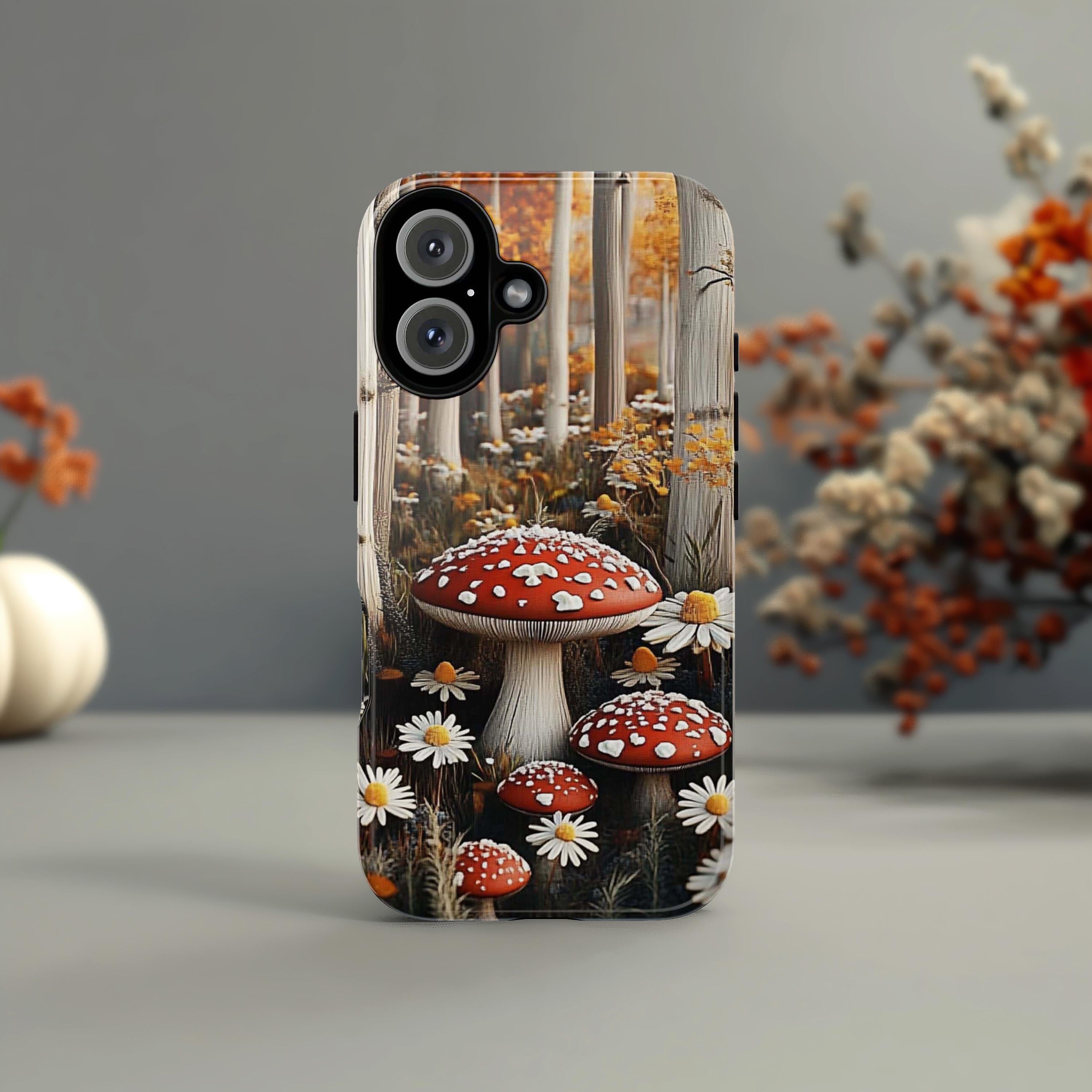 Mushroom & Floral Cottagecore Phone Case, Forest Lover Gift, Woodland FairyCore Case for iPhone 16 15 14 13 Magsafe, Samsung S25, 473.1