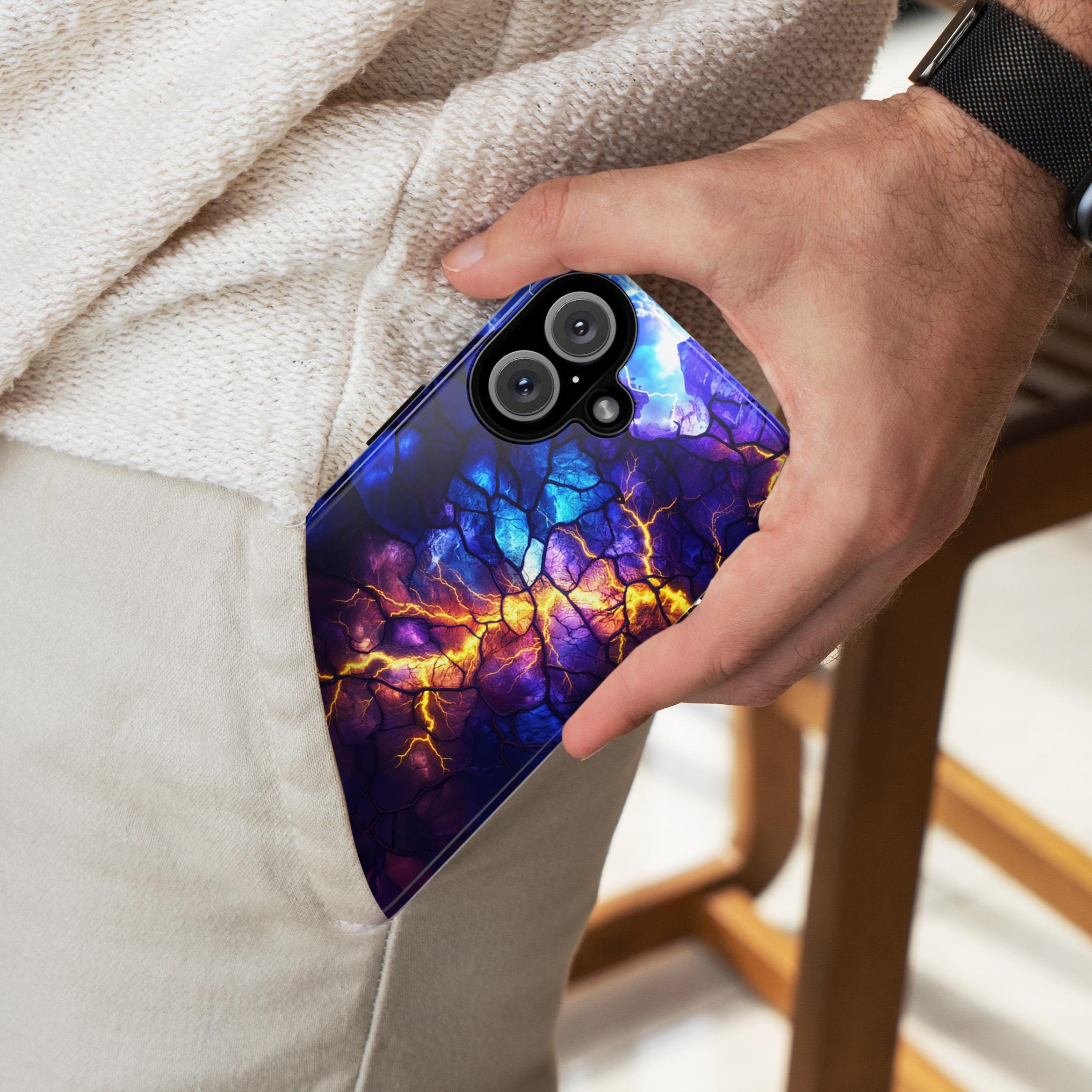 Stained Glass Phone Case with Lightning in the Sky | Aesthetic Mystic Design for iPhone 16 Pro Max 15 14 Plus Mag Safe, Samsung S25, 432.2