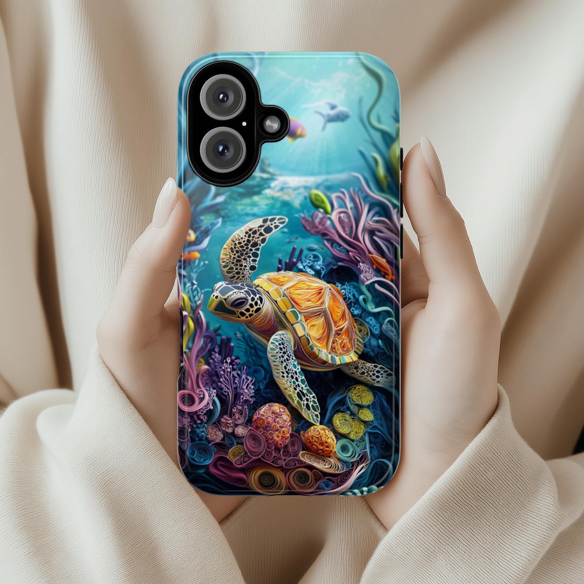Colorful Sea Turtle Phone Case, Marine Life Design, Vibrant Ocean Art Lovers Case for iPhone 16 15 14 13 Magsafe, Samsung S25, 455.13