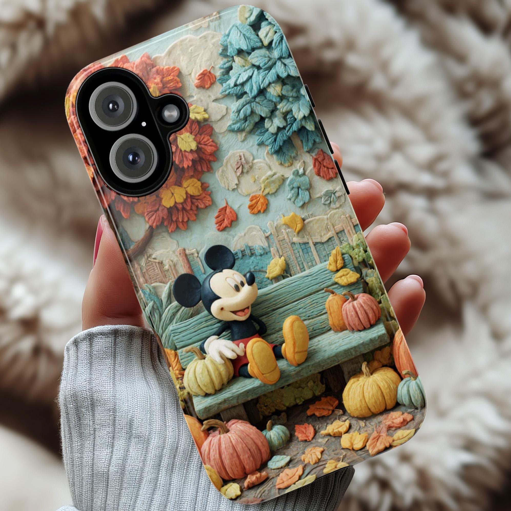 Mickey Mouse in the Fall City Phone Case, Cozy Autumn Leaves & Pumpkins Cover for iPhone 17 16 Tough or Magsafe, Samsung, 442.57