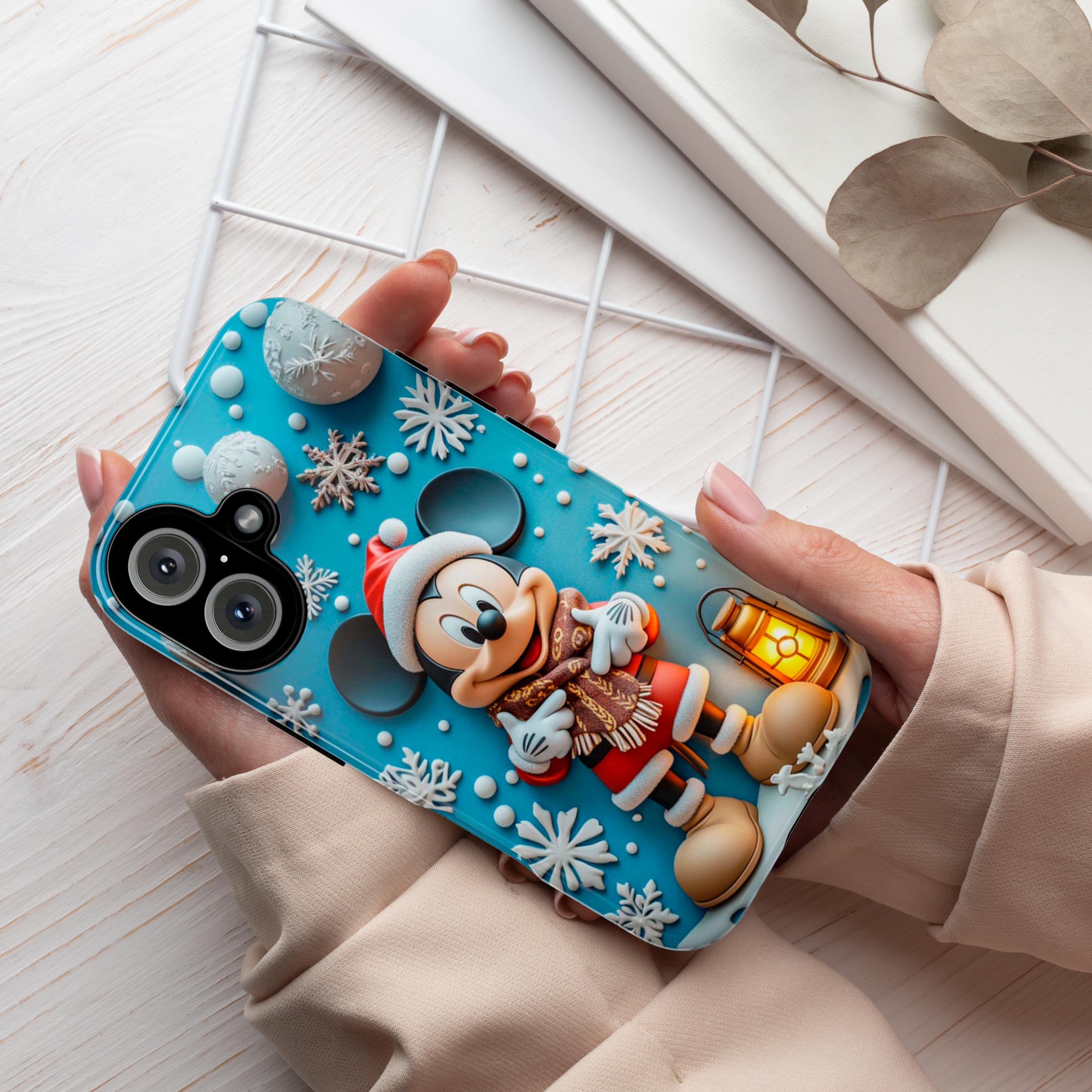 Santa Mickey Mouse 3D effect Phone Case, Cartoon Xmas Design, Mickey Christmas Phone Case for iPhone 16 15 14 Magsafe, Samsung S24, 442.15