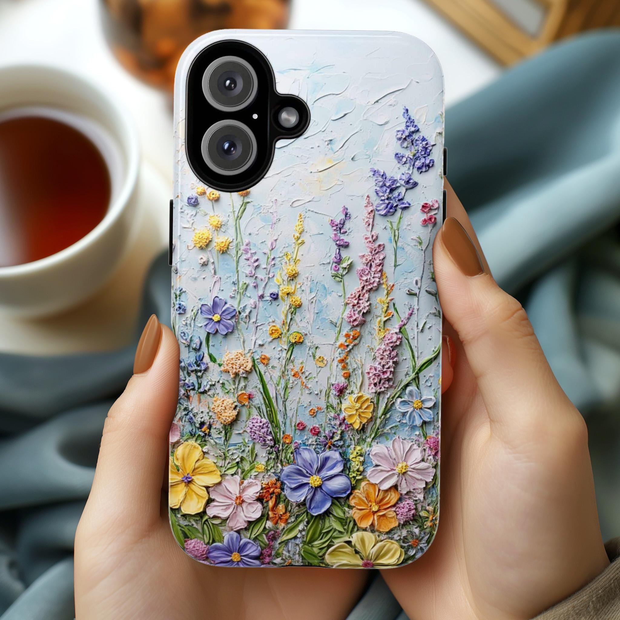 Pastel Flowers Art Wildflower Phone Case, Delicate Floral Meadow Design Phone Cover for iPhone 16 15 14 13 Tough or Magsafe, Samsung, 439.40