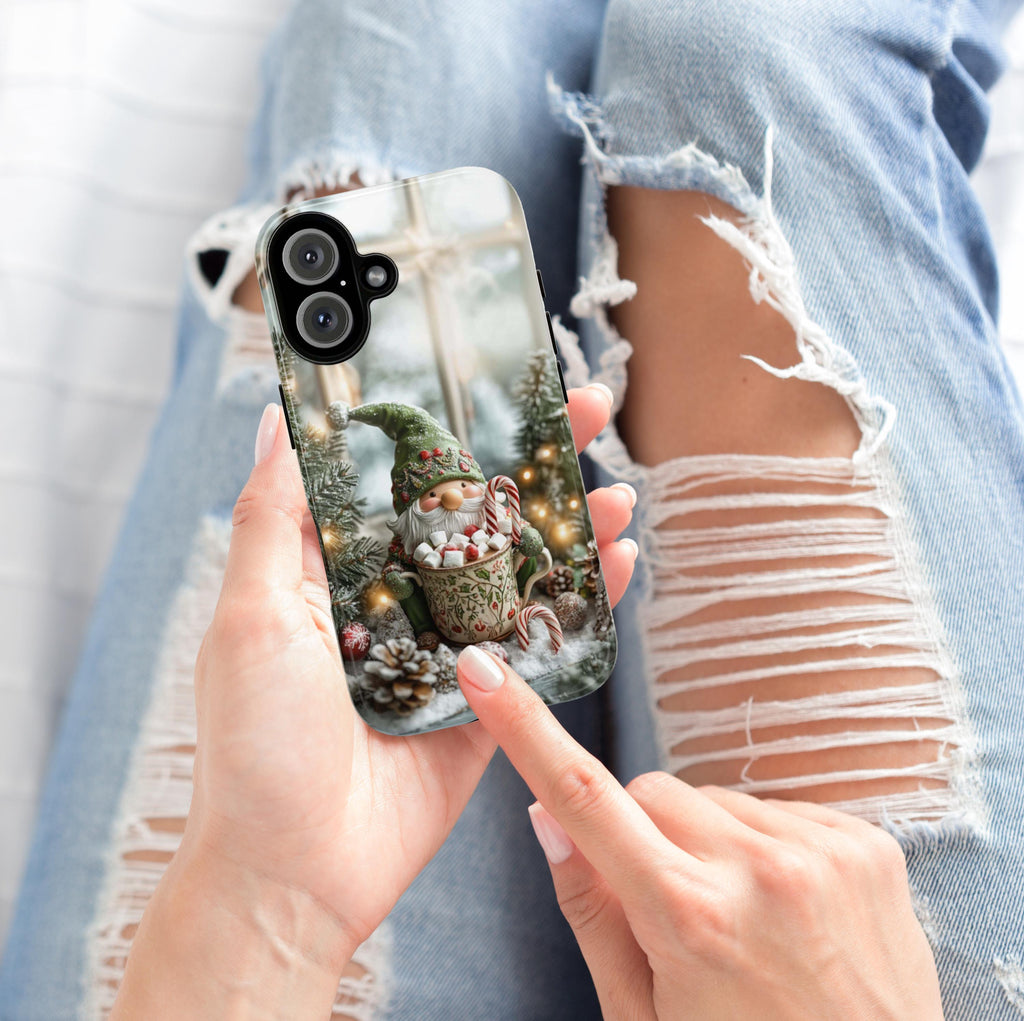 Cozy Festive Holiday Gnome Phone Case, 3D Christmas Gnome & Holly Design for iPhone 15 14 13 12 Pro Max Plus / Samsung S25, 427.1