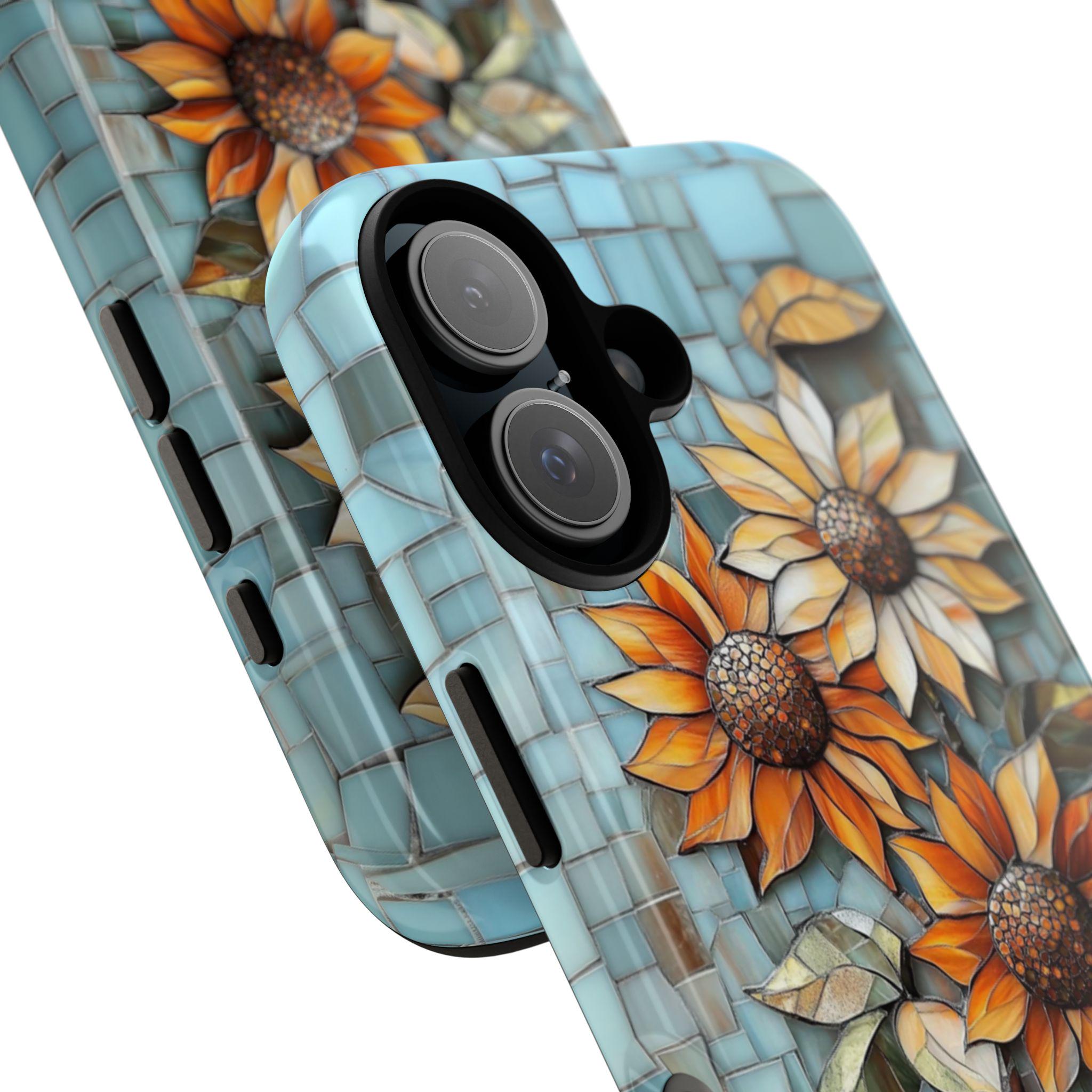 Stained Glass Sunflowers Phone Case, Mosaic Mystical MagSafe Case for iPhone 16 15 14 13 Pro Max Plus / Samsung S24, 418.13