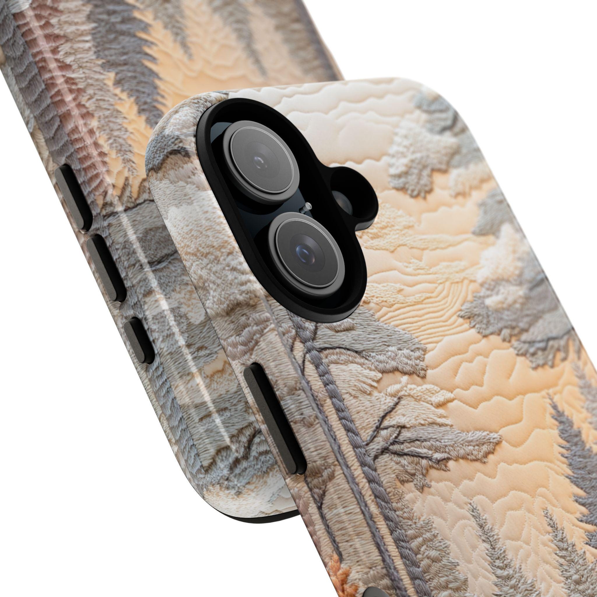 Winter Landscape Patchwork MagSafe Phone Case, Cozy Snowy Design with Winter Forest & Sunset Case for iPhone 16 15 14 13, Samsung S24, 453.8