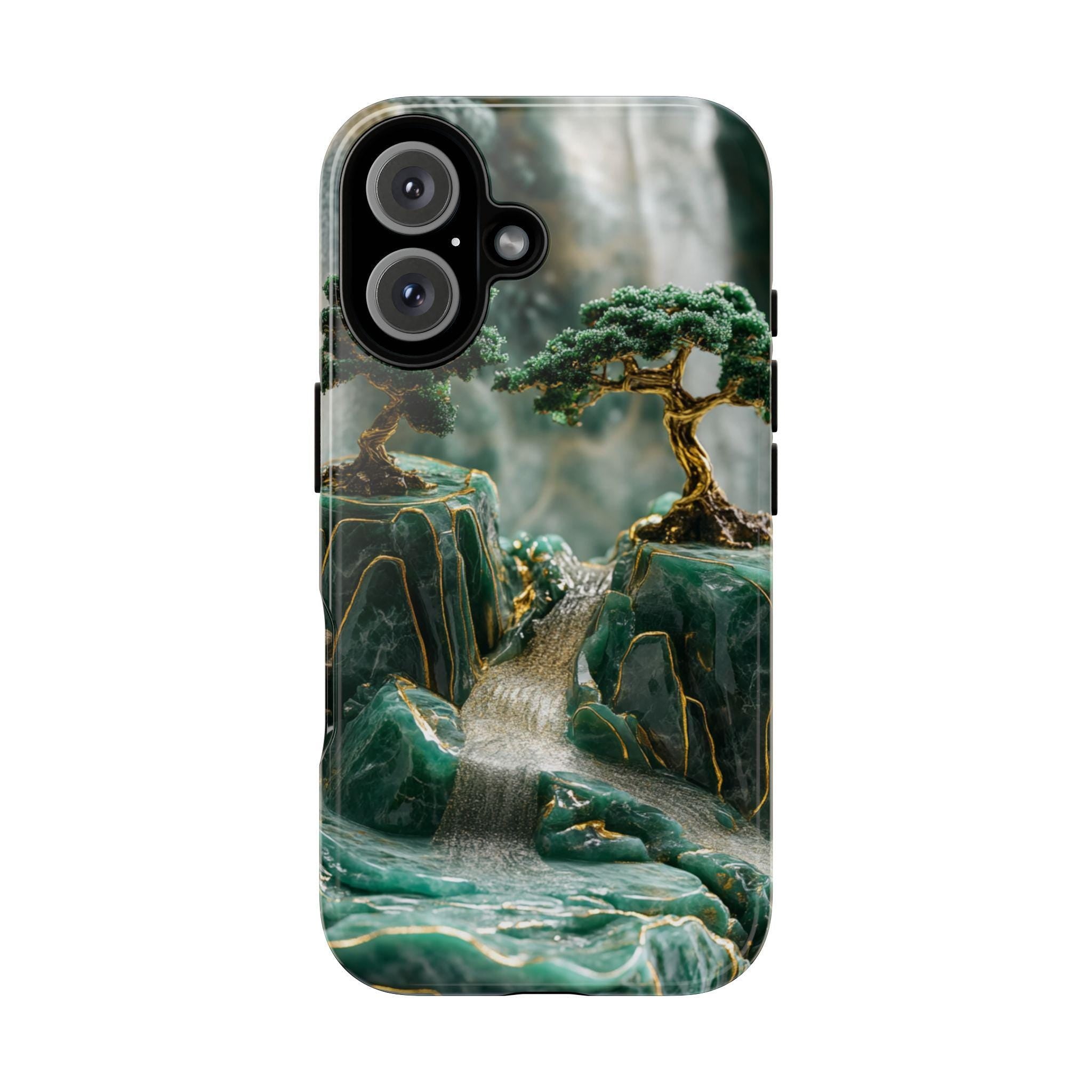 Asian Green Jade Carving Phone Case, Landscape Scenery Art Phone Cover, Aesthetic Phone Cover for iPhone 16 15 Pro Max, Samsung S24, 438.5