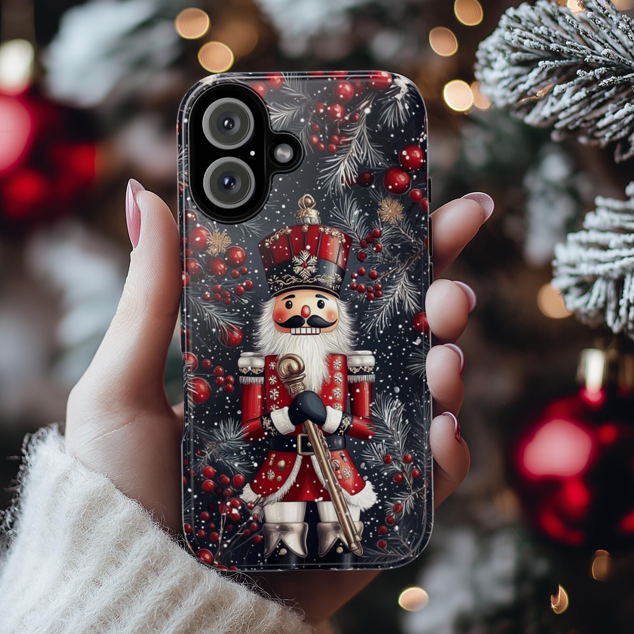 Holiday Nutcracker Christmas & Xmas Ornaments Phone Case, Festive Case for Nutcracker Lovers iPhone 16 15 14 13, Samsung S24, 431.13