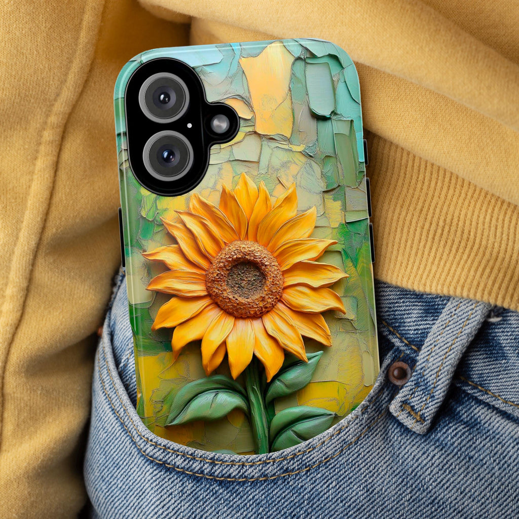 Summer Sunflower Oil Painting Phone Case, Yellow Flower Art Phone Cover for iPhone 16 15 14 13 Pro Max Plus Magsafe, Samsung S24, 439.24