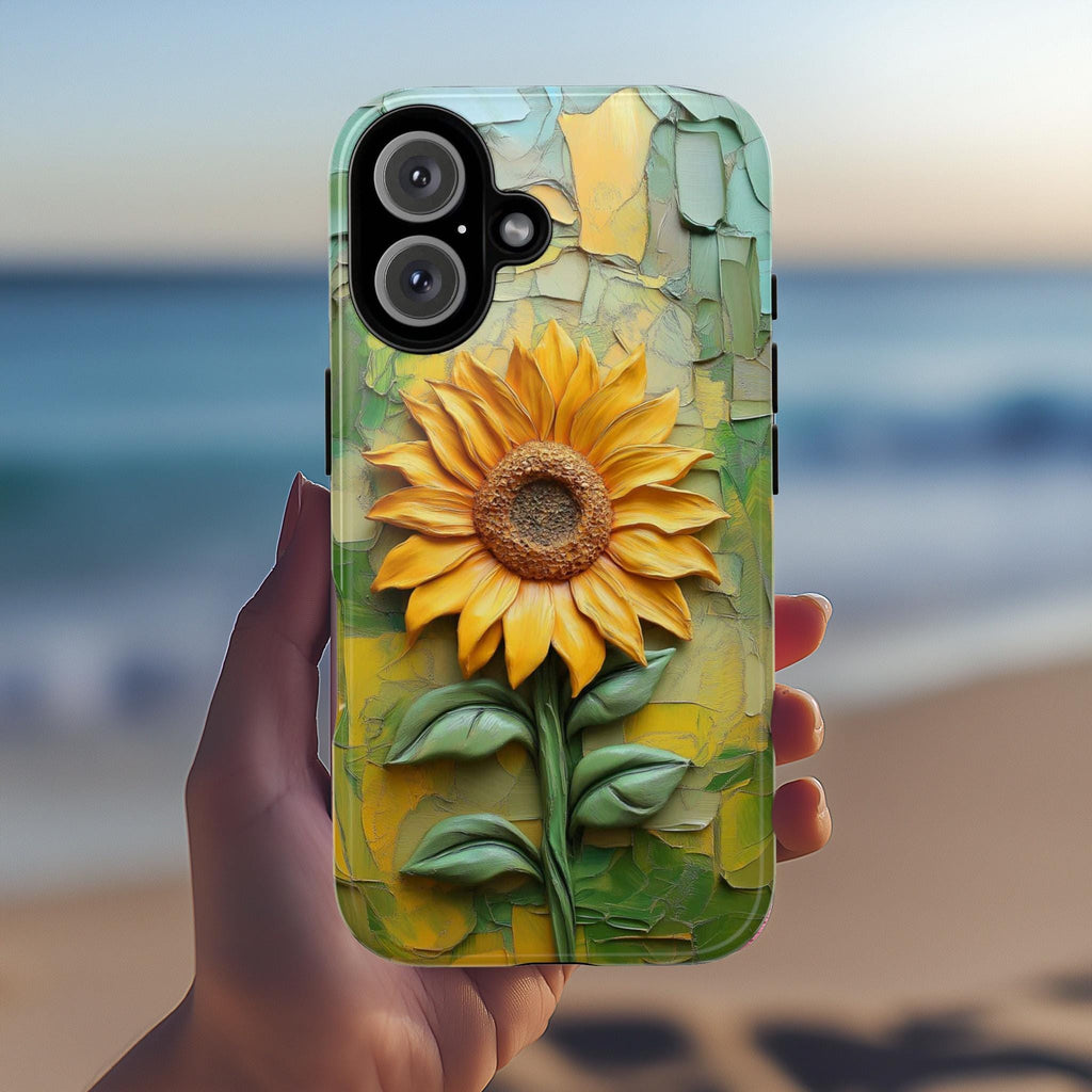 Summer Sunflower Oil Painting Phone Case, Yellow Flower Art Phone Cover for iPhone 16 15 14 13 Pro Max Plus Magsafe, Samsung S24, 439.24