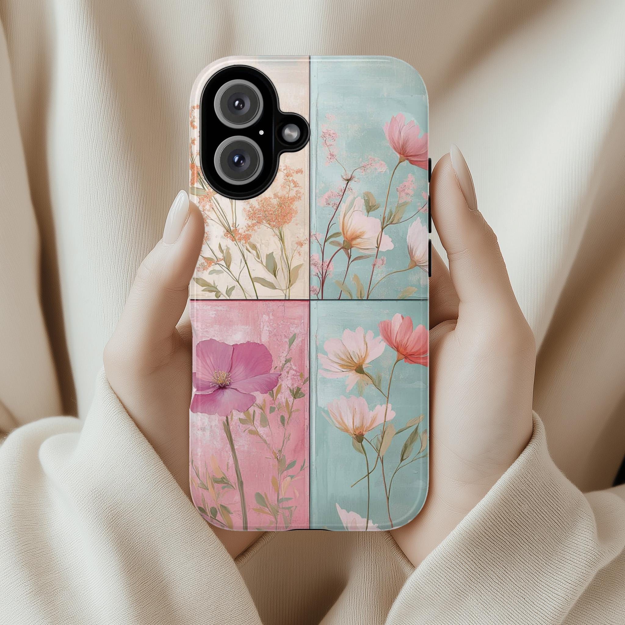 Botanical Floral Phone Case in Pastel Colors, French Coquette Aesthetic Phonve Cover for iPhone Tough or Magsafe, Samsung, 477.20