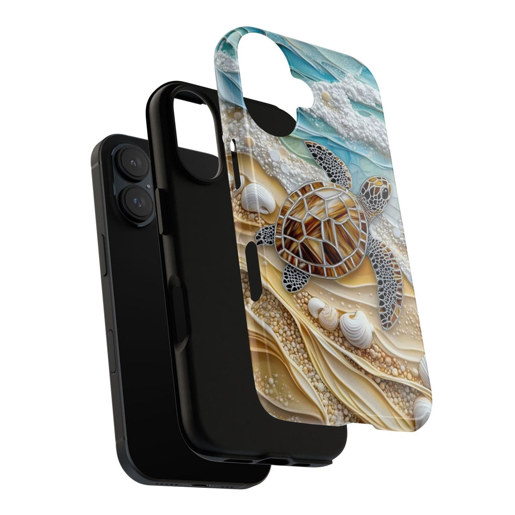 3D Ocean Turtle Beach Phone Case, Sea Waves and Shells Design for iPhone 16, 15, 14, 13 Tough or Magsafe, Samsung Galaxy S25, Pixel 9, 455.9