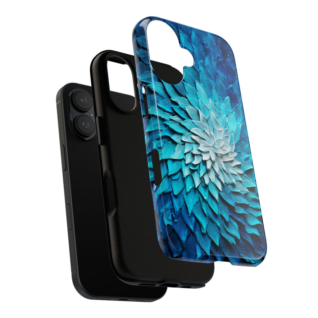 Ocean Blue Dahlia Phone Case, 3D Painted Floral Effect, Artistic Design for iPhone 16 15 14 13 Tough or Magsafe, Samsung, 476.15