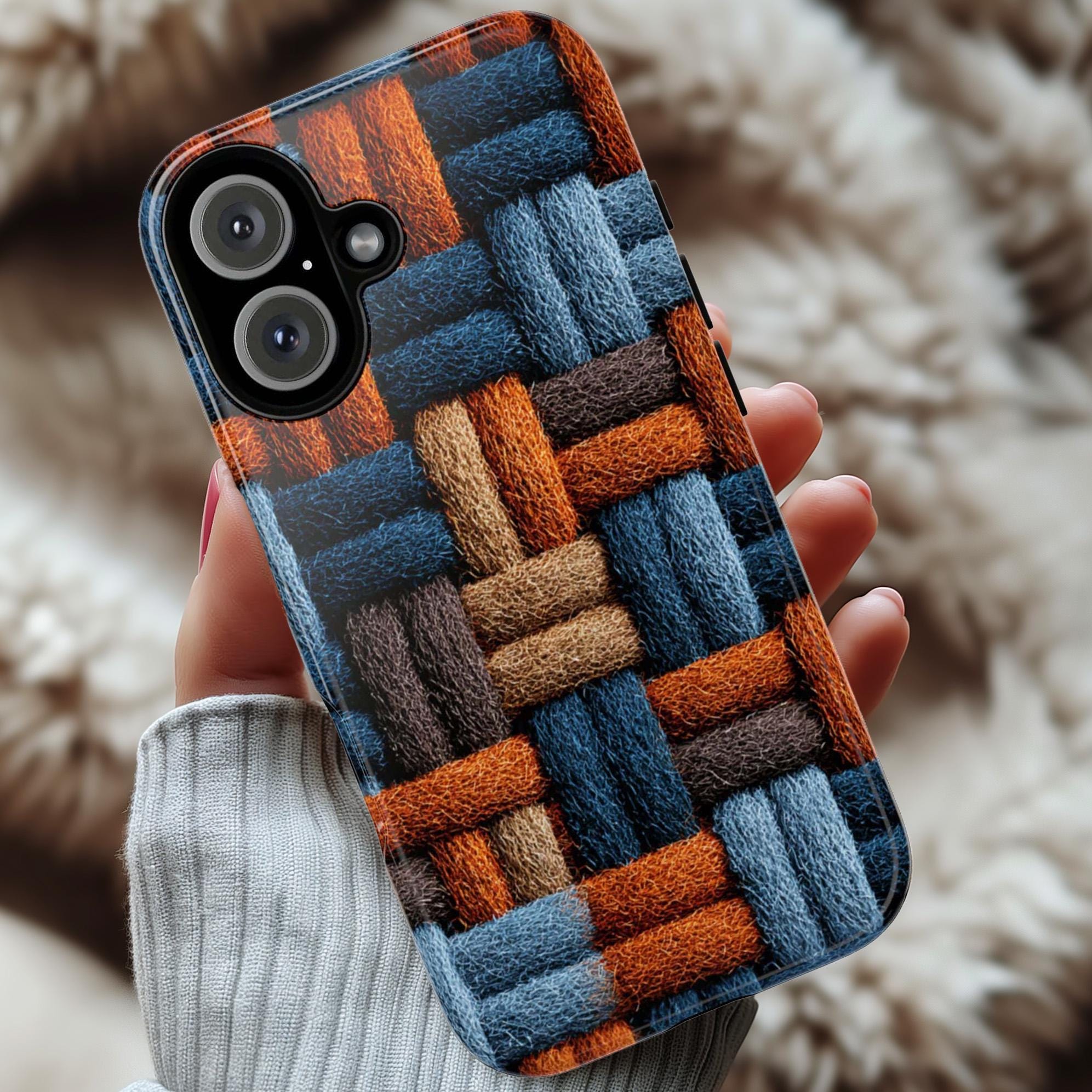 Wool Felted Autumn Phone Case | Cozy Warm Wool Texture Fall Pattern Design for iPhone 17 16 15 Tough or Magsafe, Samsung, 452.17