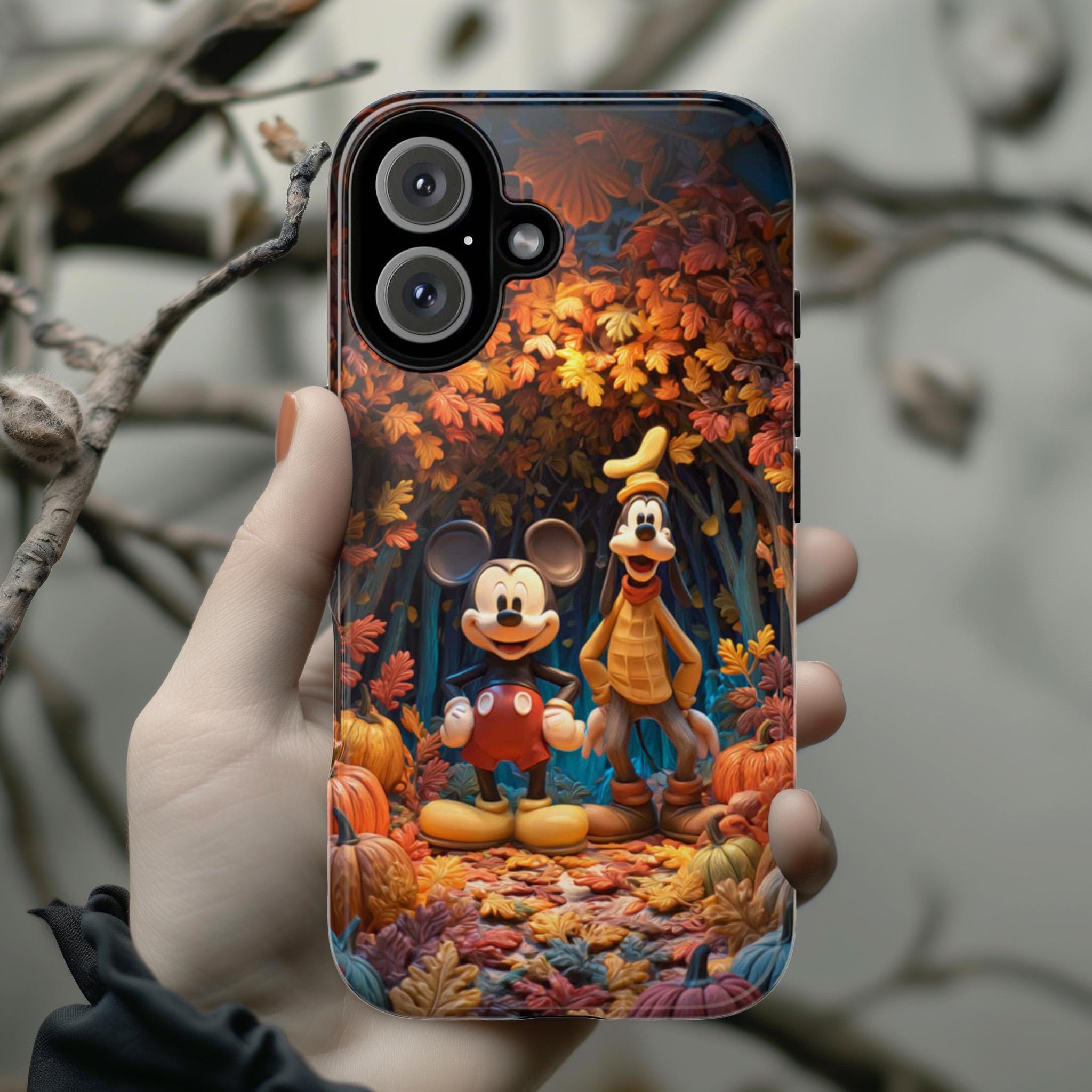 Disney Mickey Mouse & Goofy Fall Phone Case | Autumn Leaves Pumpkins Cute Cartoon Cover for iPhone 17 16 Tough or Magsafe, Samsung, 442.54